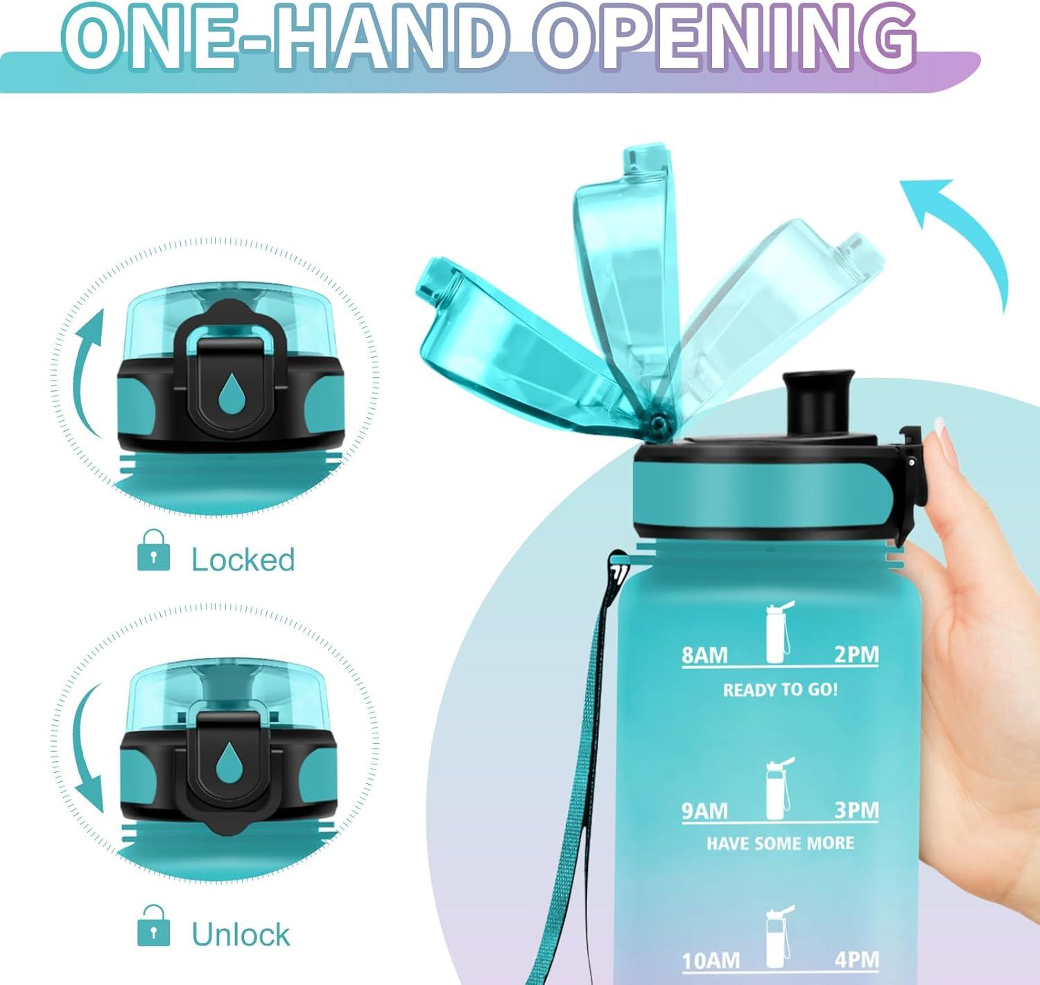 image:imageGourde Sport 1L Gourde Gym sans BPA tanche et Rutilisable Bouteille deau avec Marqueur de Temps et Filtre Gourdes pour Enfant Adulte Garon Fille lcole Camping Gym Sport Yoga17oz500ml Vert Rose Clair