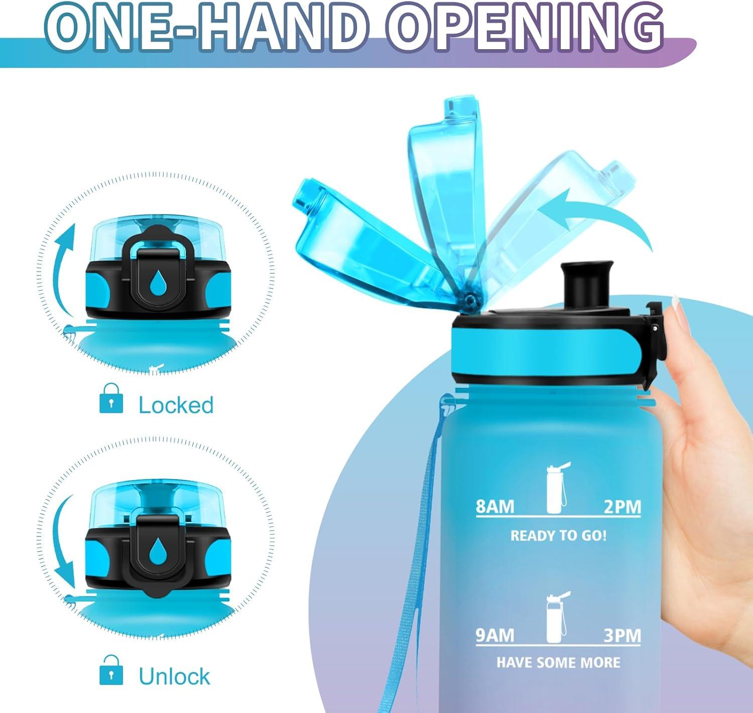 image:imageGourde Sport 1L Gourde Gym sans BPA tanche et Rutilisable Bouteille deau avec Marqueur de Temps et Filtre Gourdes pour Enfant Adulte Garon Fille lcole Camping Gym Sport Yoga32oz1000ml Bleu Lilas