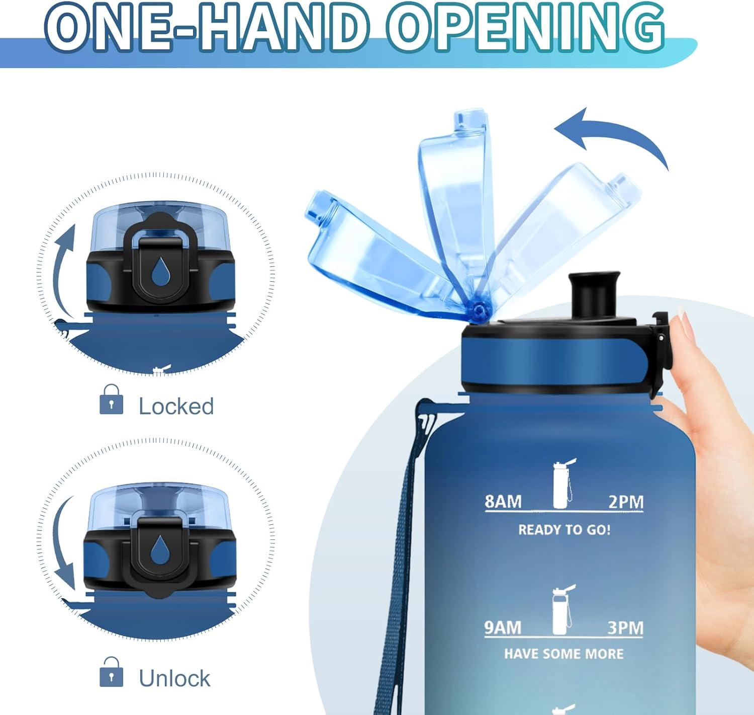 image:imageGourde Sport 1L Gourde Gym sans BPA tanche et Rutilisable Bouteille deau avec Marqueur de Temps et Filtre Gourdes pour Enfant Adulte Garon Fille lcole Camping Gym Sport Yoga50oz1500ml Bleu Vert