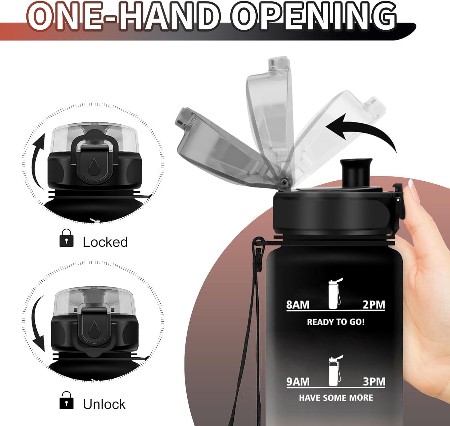 image:imageGourde Sport 1L Gourde Gym sans BPA tanche et Rutilisable Bouteille deau avec Marqueur de Temps et Filtre Gourdes pour Enfant Adulte Garon Fille lcole Camping Gym Sport Yoga17oz500ml Noir Rouge