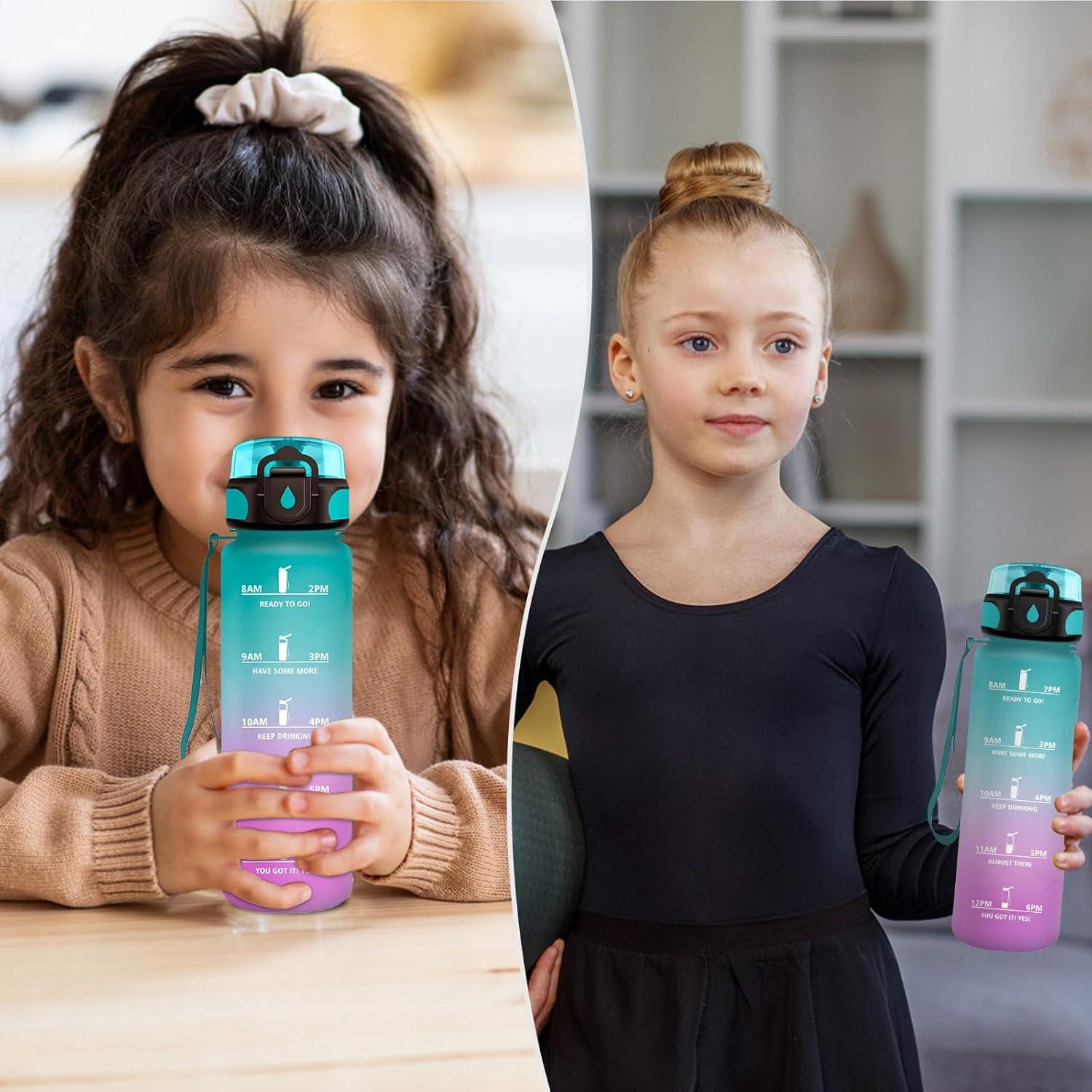 image:imageGourde Sport 1L Gourde Gym sans BPA tanche et Rutilisable Bouteille deau avec Marqueur de Temps et Filtre Gourdes pour Enfant Adulte Garon Fille lcole Camping Gym Sport Yoga17oz500ml Vert Rose Clair
