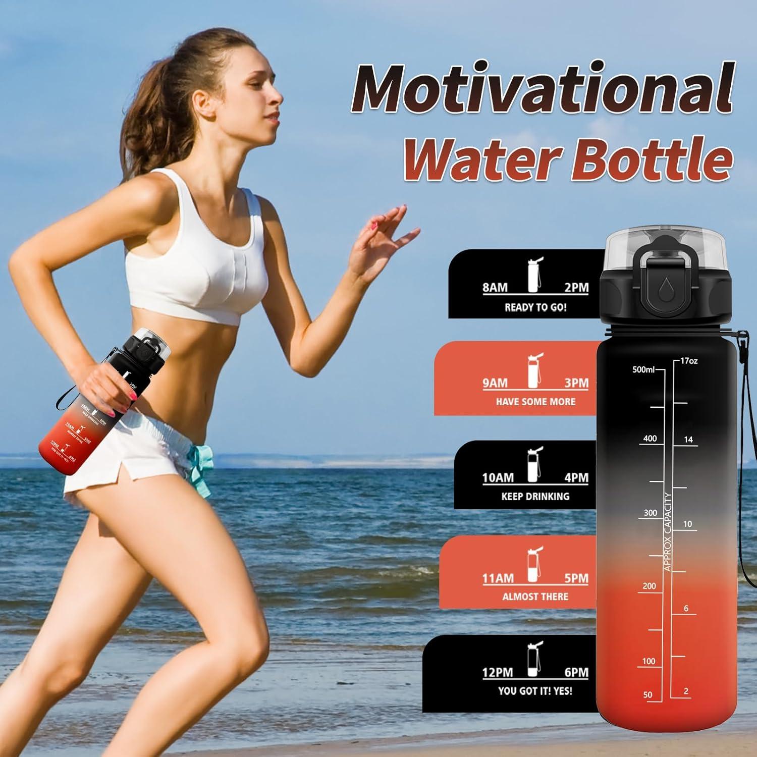 image:imageGourde Sport 1L Gourde Gym sans BPA tanche et Rutilisable Bouteille deau avec Marqueur de Temps et Filtre Gourdes pour Enfant Adulte Garon Fille lcole Camping Gym Sport Yoga17oz500ml Noir Rouge