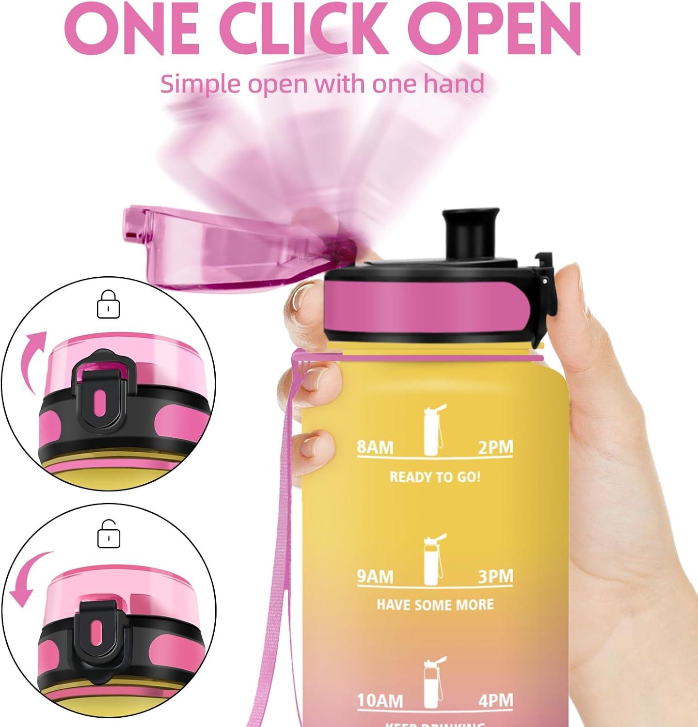image:imageHoneyHolly Gourde Sport 1500ml tanche ampamp Rutilisable Bouteille Motivation avec Filtre Gourde Bouteille deau Gourdes pour Gym Ecole Cyclisme Plein air SportJaune Rose1 5 L