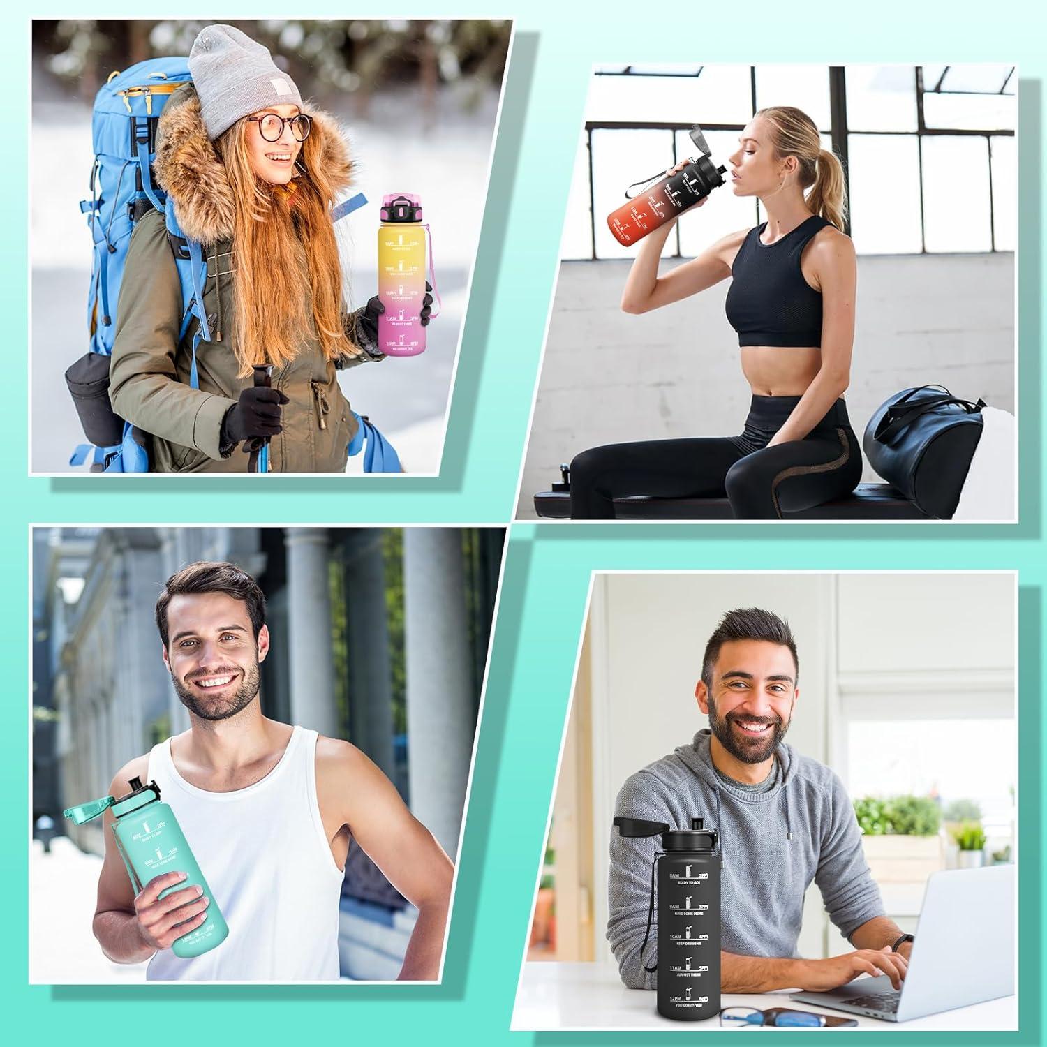 image:imageHoneyHolly Gourde Sport 1500ml tanche ampamp Rutilisable Bouteille Motivation avec Filtre Gourde Bouteille deau Gourdes pour Gym Ecole Cyclisme Plein air SportBleu Vert1l