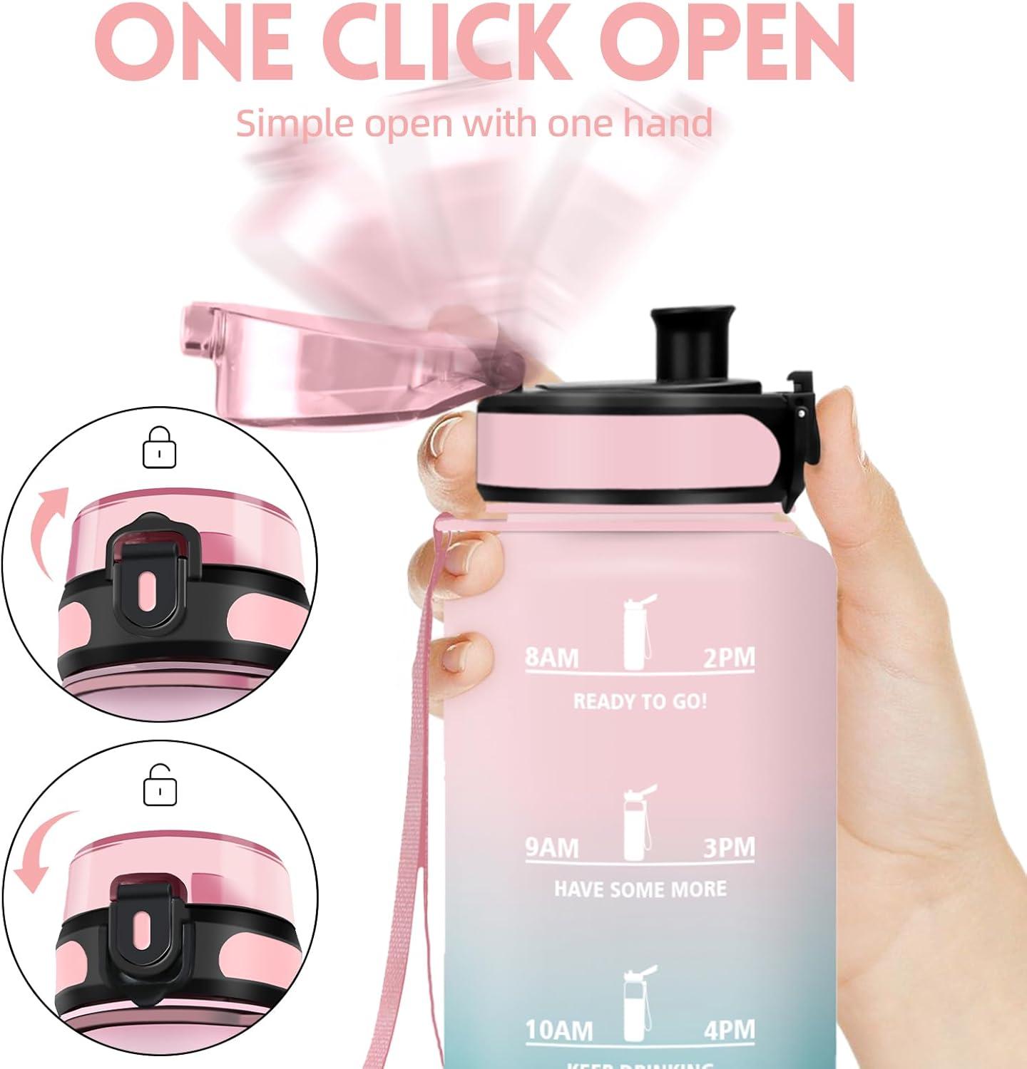 image:imageHoneyHolly Gourde Sport 1500ml tanche ampamp Rutilisable Bouteille Motivation avec Filtre Gourde Bouteille deau Gourdes pour Gym Ecole Cyclisme Plein air SportRose Cyan1 5 L