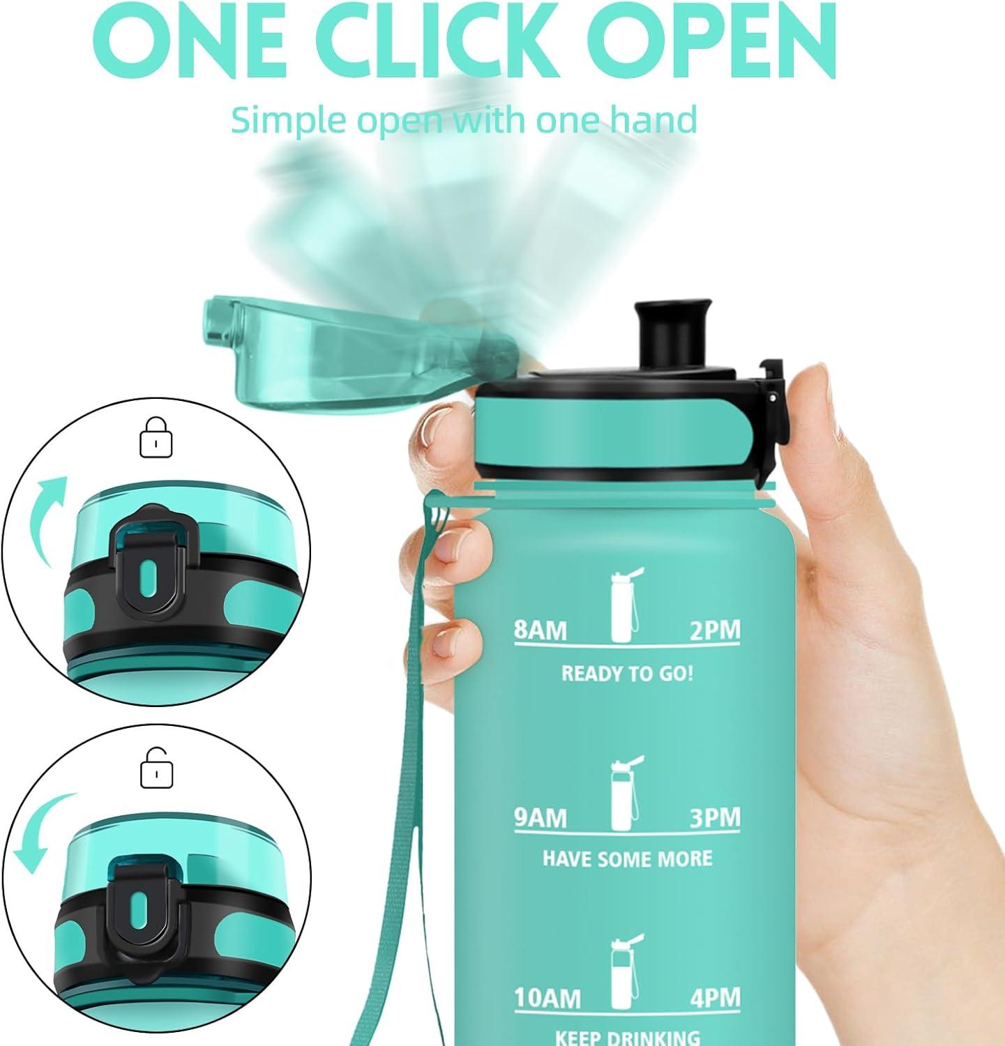image:imageHoneyHolly Gourde Sport 1500ml tanche ampamp Rutilisable Bouteille Motivation avec Filtre Gourde Bouteille deau Gourdes pour Gym Ecole Cyclisme Plein air SportBleu Vert1l