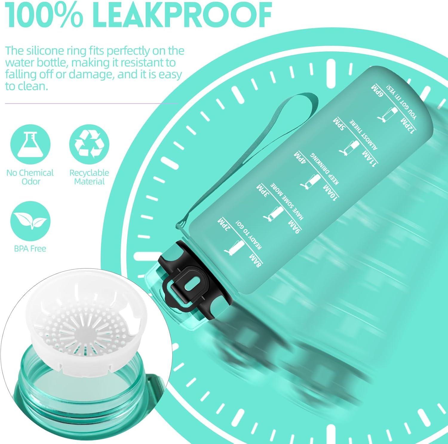 image:imageHoneyHolly Gourde Sport 1500ml tanche ampamp Rutilisable Bouteille Motivation avec Filtre Gourde Bouteille deau Gourdes pour Gym Ecole Cyclisme Plein air SportBleu Vert1l