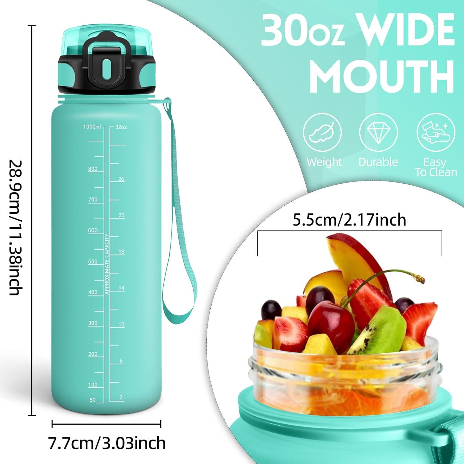 image:imageHoneyHolly Gourde Sport 1500ml tanche ampamp Rutilisable Bouteille Motivation avec Filtre Gourde Bouteille deau Gourdes pour Gym Ecole Cyclisme Plein air SportBleu Vert1l
