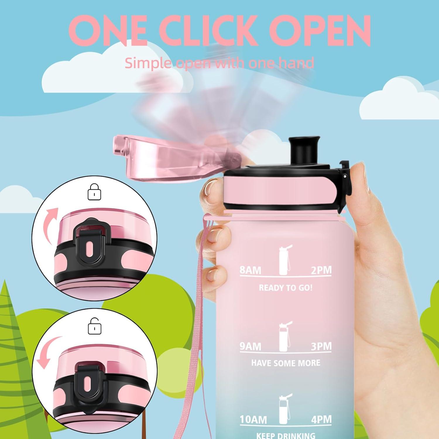 image:imageHoneyHolly Gourde Sport 1500ml tanche ampamp Rutilisable Bouteille Motivation avec Filtre Gourde Bouteille deau Gourdes pour Gym Ecole Cyclisme Plein air SportRose Cyan0 5 L