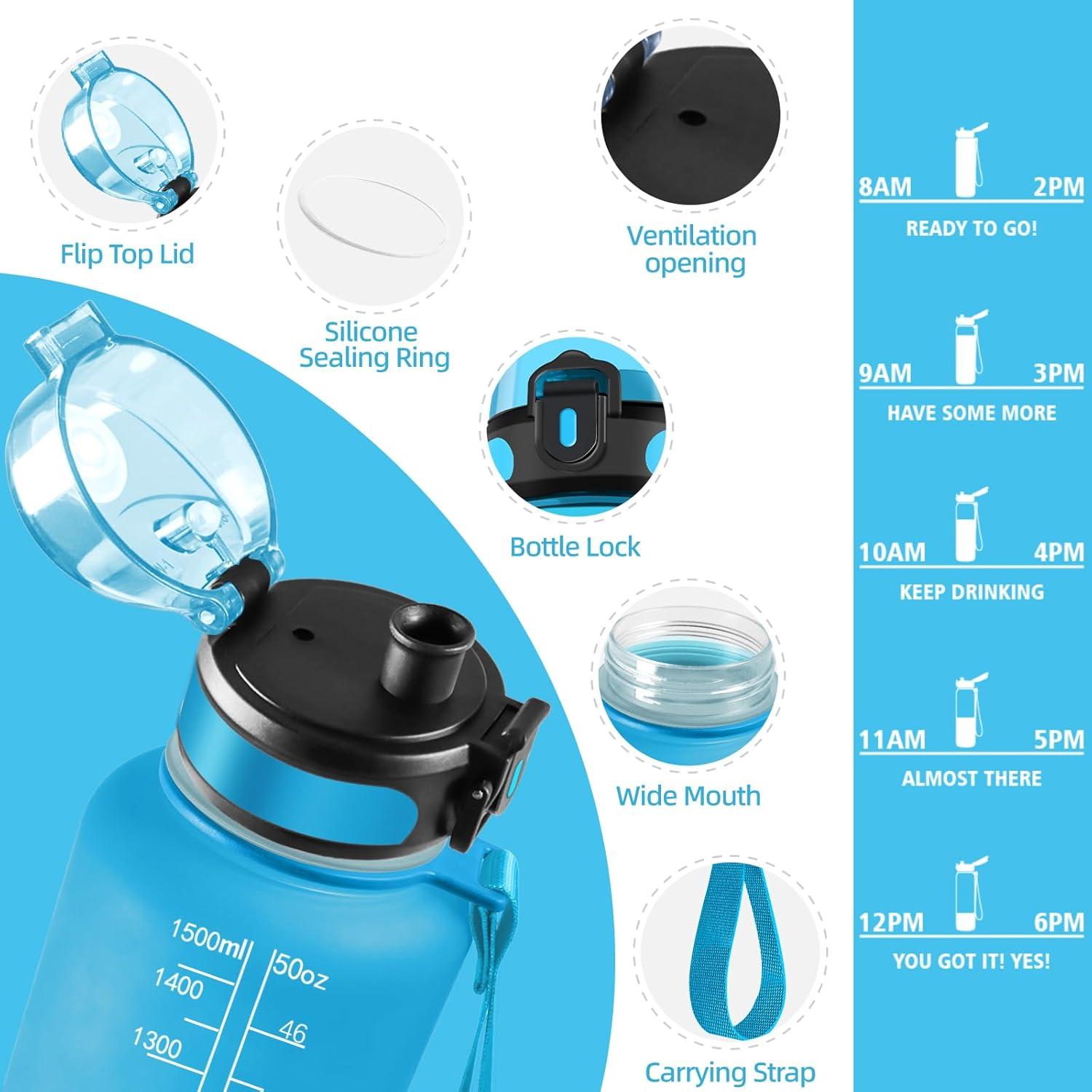 image:imageHoneyHolly Gourde Sport 1500ml tanche ampamp Rutilisable Bouteille Motivation avec Filtre Gourde Bouteille deau Gourdes pour Gym Ecole Cyclisme Plein air SportBleu Violet1 5 L