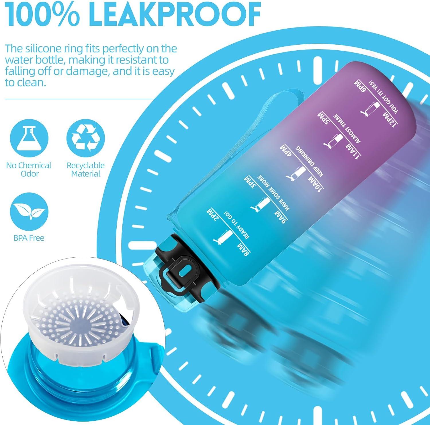 image:imageHoneyHolly Gourde Sport 1500ml tanche ampamp Rutilisable Bouteille Motivation avec Filtre Gourde Bouteille deau Gourdes pour Gym Ecole Cyclisme Plein air SportBleu Violet1 5 L