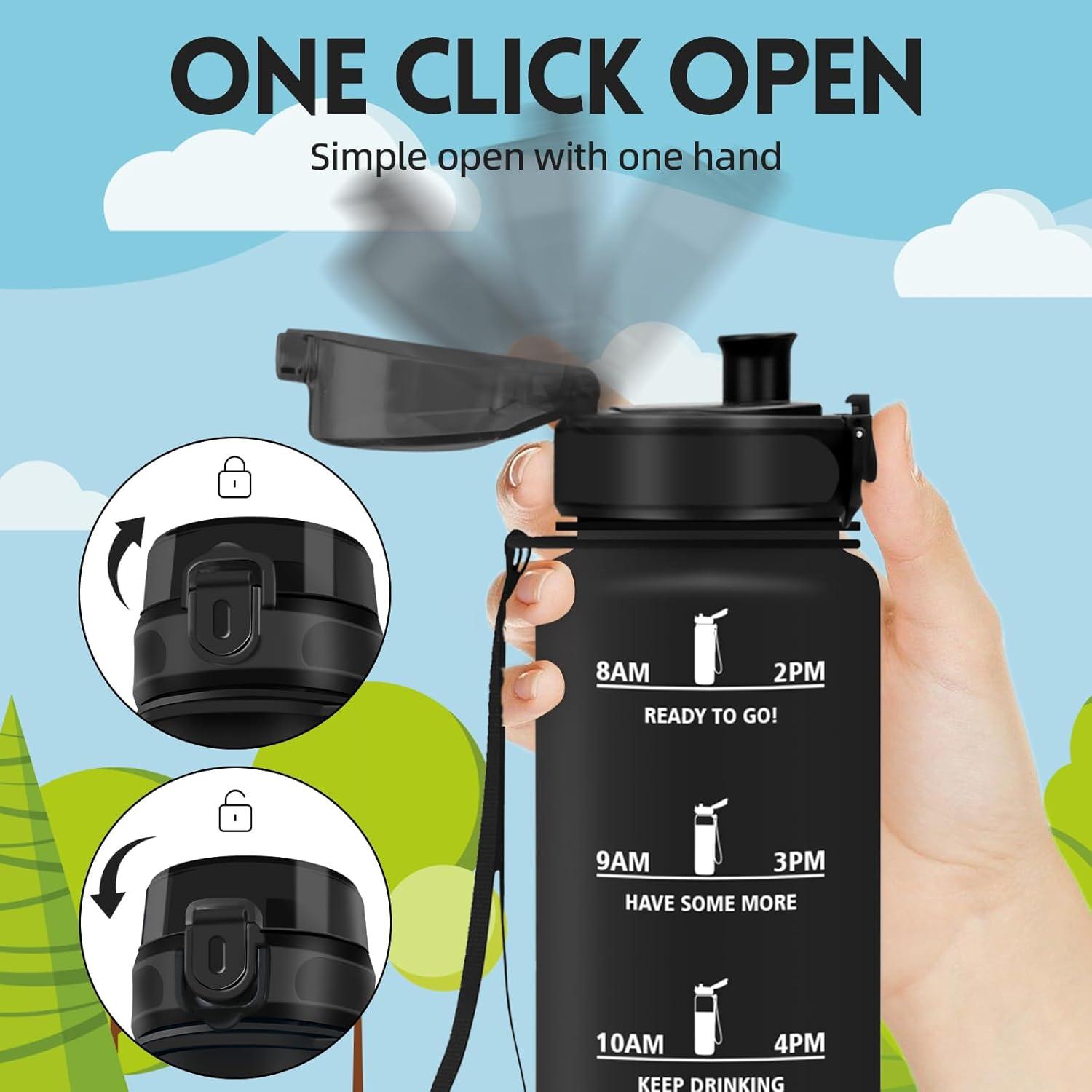 image:imageHoneyHolly Gourde Sport 1500ml tanche ampamp Rutilisable Bouteille Motivation avec Filtre Gourde Bouteille deau Gourdes pour Gym Ecole Cyclisme Plein air SportNoir0 5l