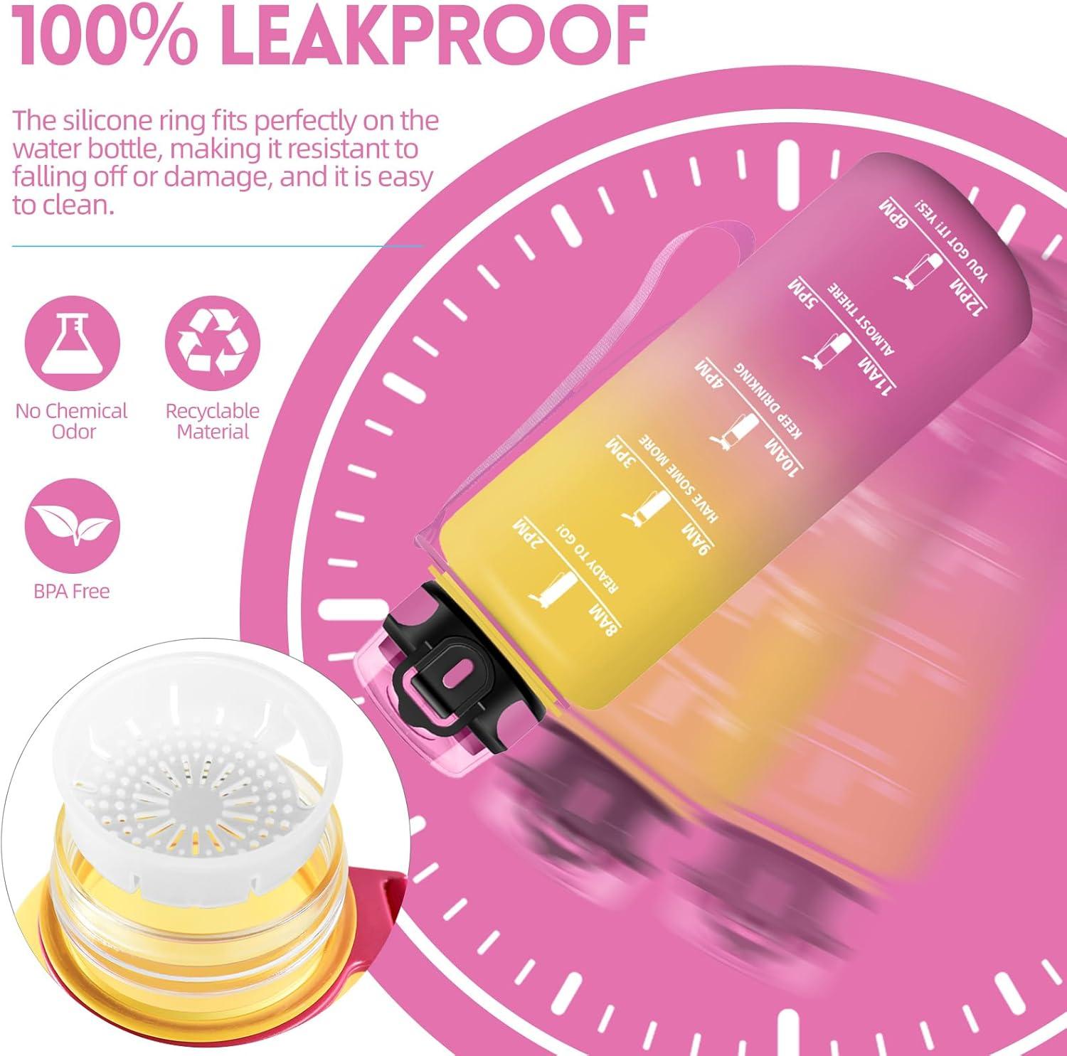 image:imageHoneyHolly Gourde Sport 1500ml tanche ampamp Rutilisable Bouteille Motivation avec Filtre Gourde Bouteille deau Gourdes pour Gym Ecole Cyclisme Plein air SportJaune Rose1 5 L