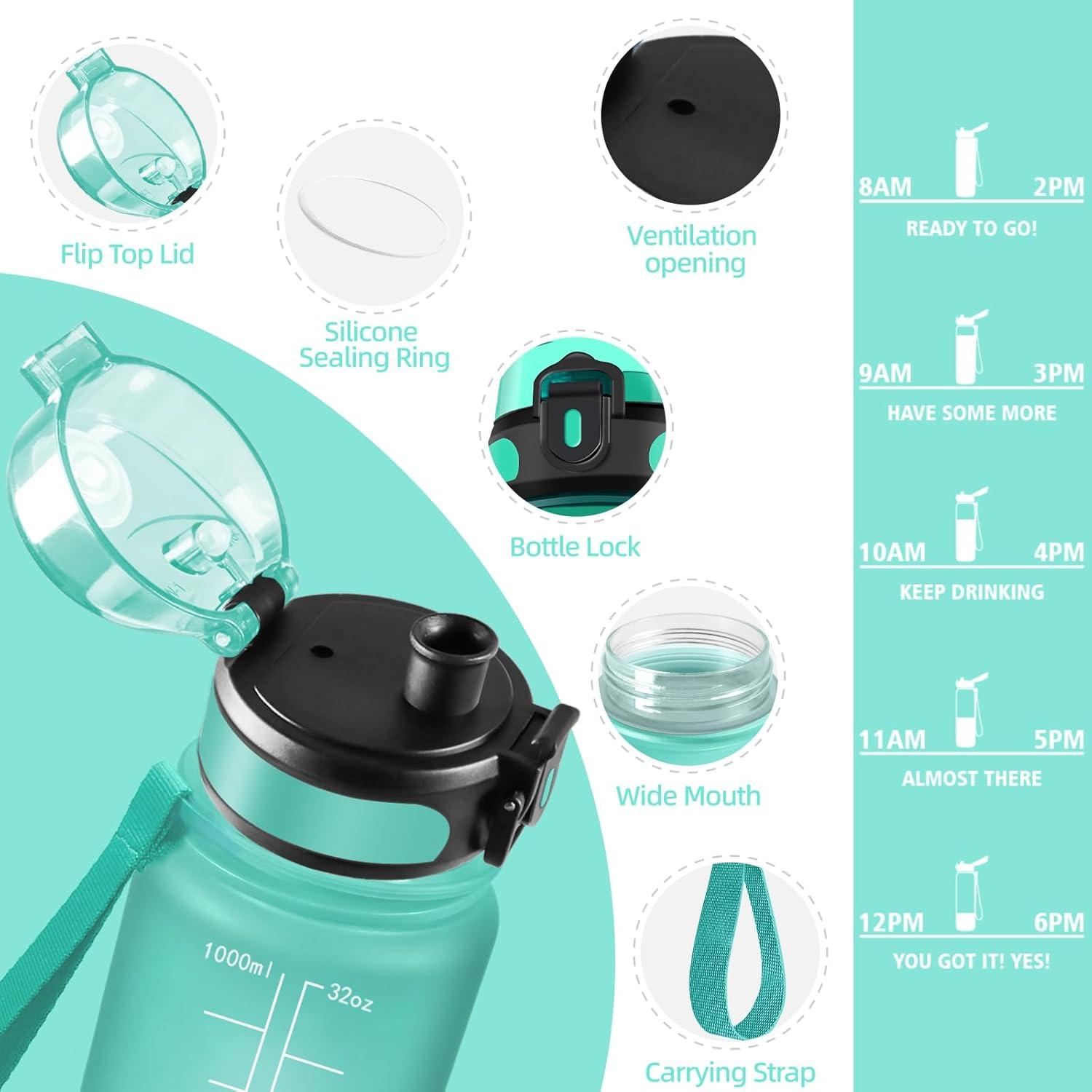 image:imageHoneyHolly Gourde Sport 1500ml tanche ampamp Rutilisable Bouteille Motivation avec Filtre Gourde Bouteille deau Gourdes pour Gym Ecole Cyclisme Plein air SportBleu Vert1l