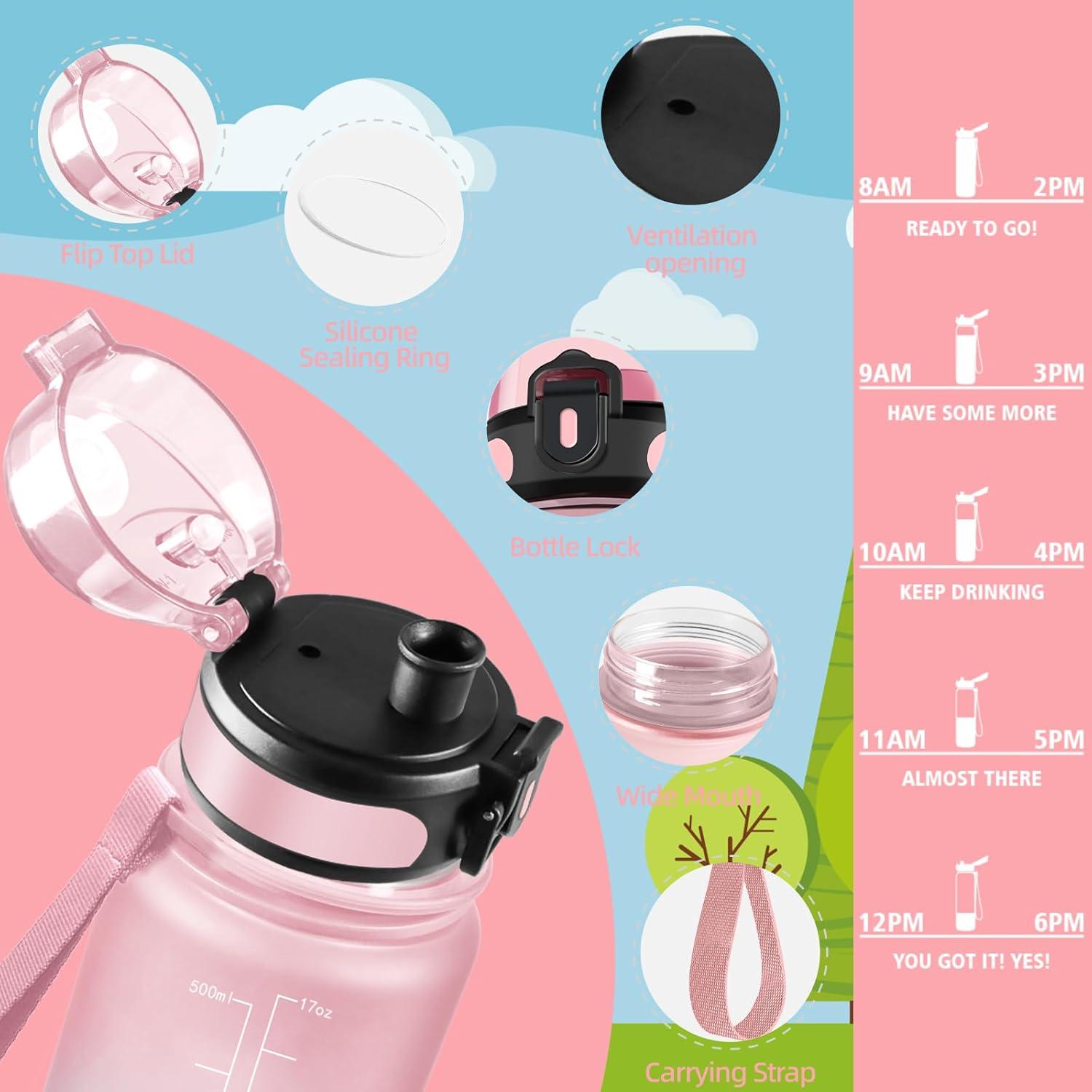 image:imageHoneyHolly Gourde Sport 1500ml tanche ampamp Rutilisable Bouteille Motivation avec Filtre Gourde Bouteille deau Gourdes pour Gym Ecole Cyclisme Plein air SportRose Cyan0 5 L