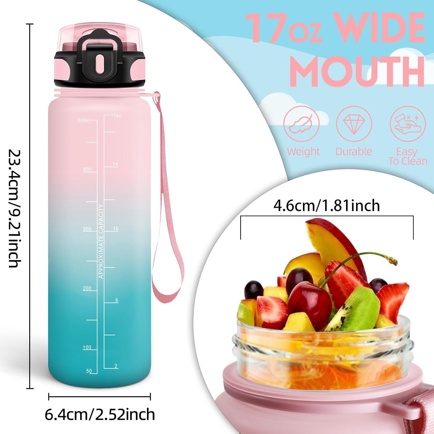 image:imageHoneyHolly Gourde Sport 1500ml tanche ampamp Rutilisable Bouteille Motivation avec Filtre Gourde Bouteille deau Gourdes pour Gym Ecole Cyclisme Plein air SportRose Cyan0 5 L