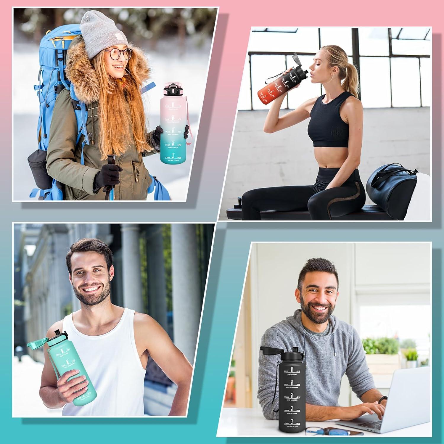 image:imageHoneyHolly Gourde Sport 1500ml tanche ampamp Rutilisable Bouteille Motivation avec Filtre Gourde Bouteille deau Gourdes pour Gym Ecole Cyclisme Plein air SportRose Cyan1 5 L