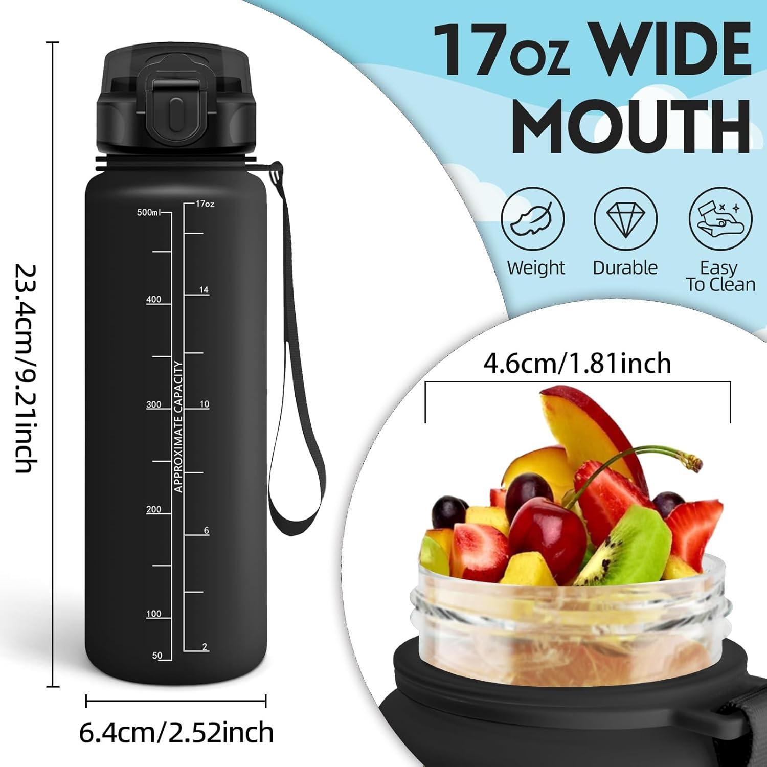 image:imageHoneyHolly Gourde Sport 1500ml tanche ampamp Rutilisable Bouteille Motivation avec Filtre Gourde Bouteille deau Gourdes pour Gym Ecole Cyclisme Plein air SportNoir0 5l