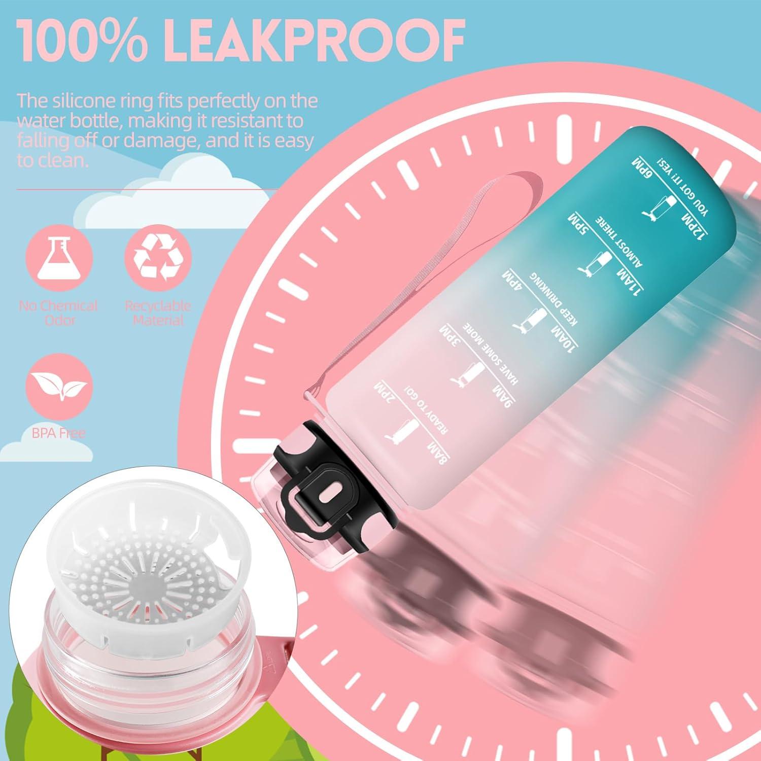 image:imageHoneyHolly Gourde Sport 1500ml tanche ampamp Rutilisable Bouteille Motivation avec Filtre Gourde Bouteille deau Gourdes pour Gym Ecole Cyclisme Plein air SportRose Cyan0 5 L