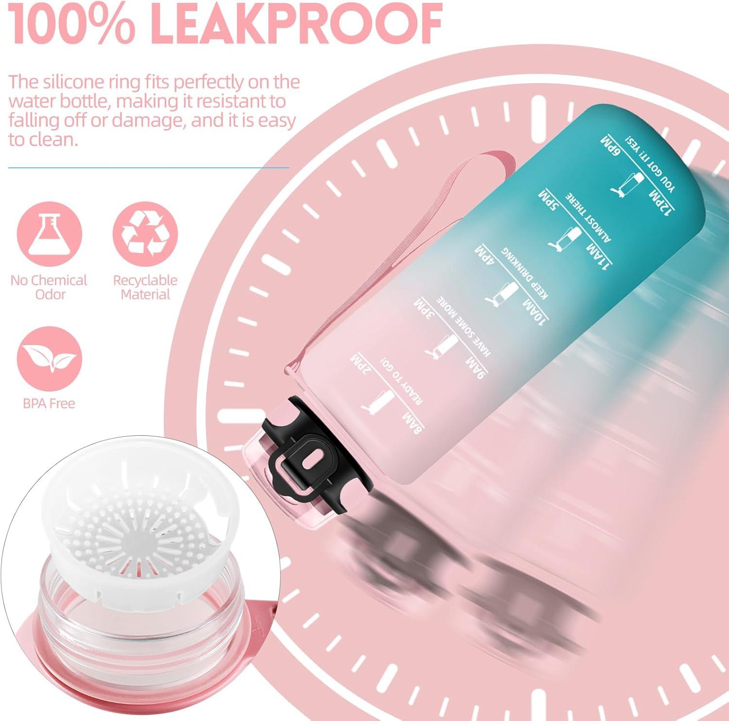 image:imageHoneyHolly Gourde Sport 1500ml tanche ampamp Rutilisable Bouteille Motivation avec Filtre Gourde Bouteille deau Gourdes pour Gym Ecole Cyclisme Plein air SportRose Cyan1 5 L