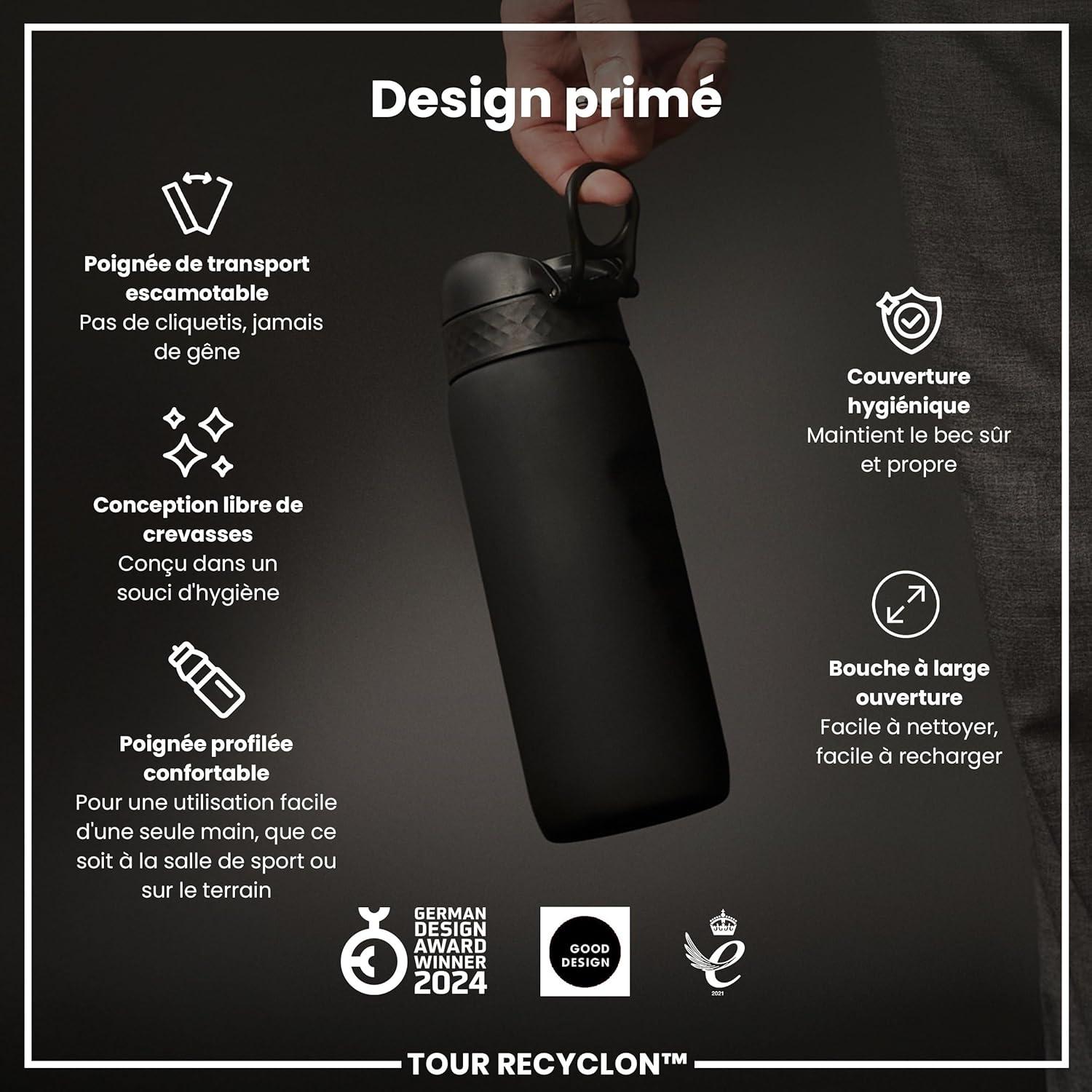 image:imageION8 Gourde 750 ml AntiFuite Sports Facile Ouvrir Verrouillage Scuris Lavable en Lavevaisselle Poigne de Transport Couvercle Rabattable Sans BPA Poigne ProfileNoir