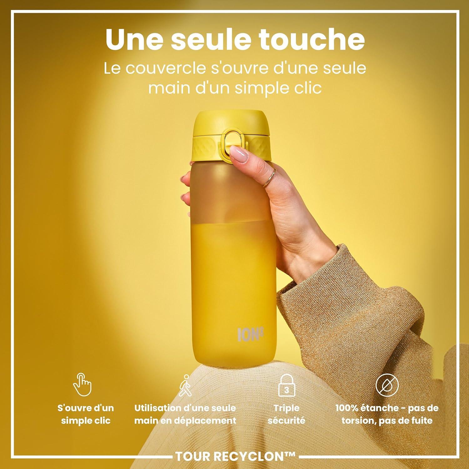 image:imageION8 Gourde 750 ml AntiFuite Sports Facile Ouvrir Verrouillage Scuris Lavable en Lavevaisselle Poigne de Transport Couvercle Rabattable Sans BPA Poigne ProfileJaune