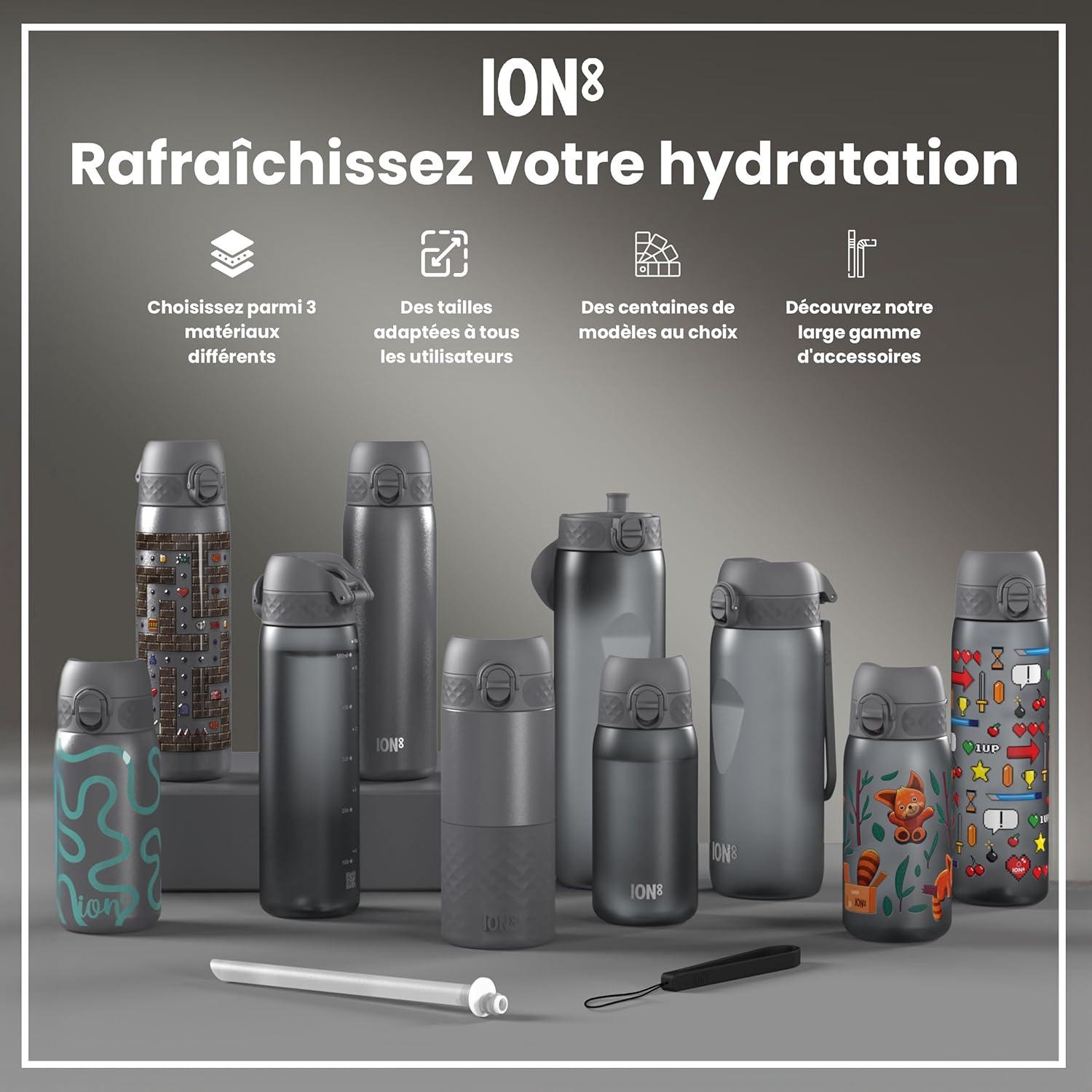 image:imageION8 Gourde 750 ml AntiFuite Sports Facile Ouvrir Verrouillage Scuris Lavable en Lavevaisselle Poigne de Transport Couvercle Rabattable Sans BPA Poigne ProfileGris