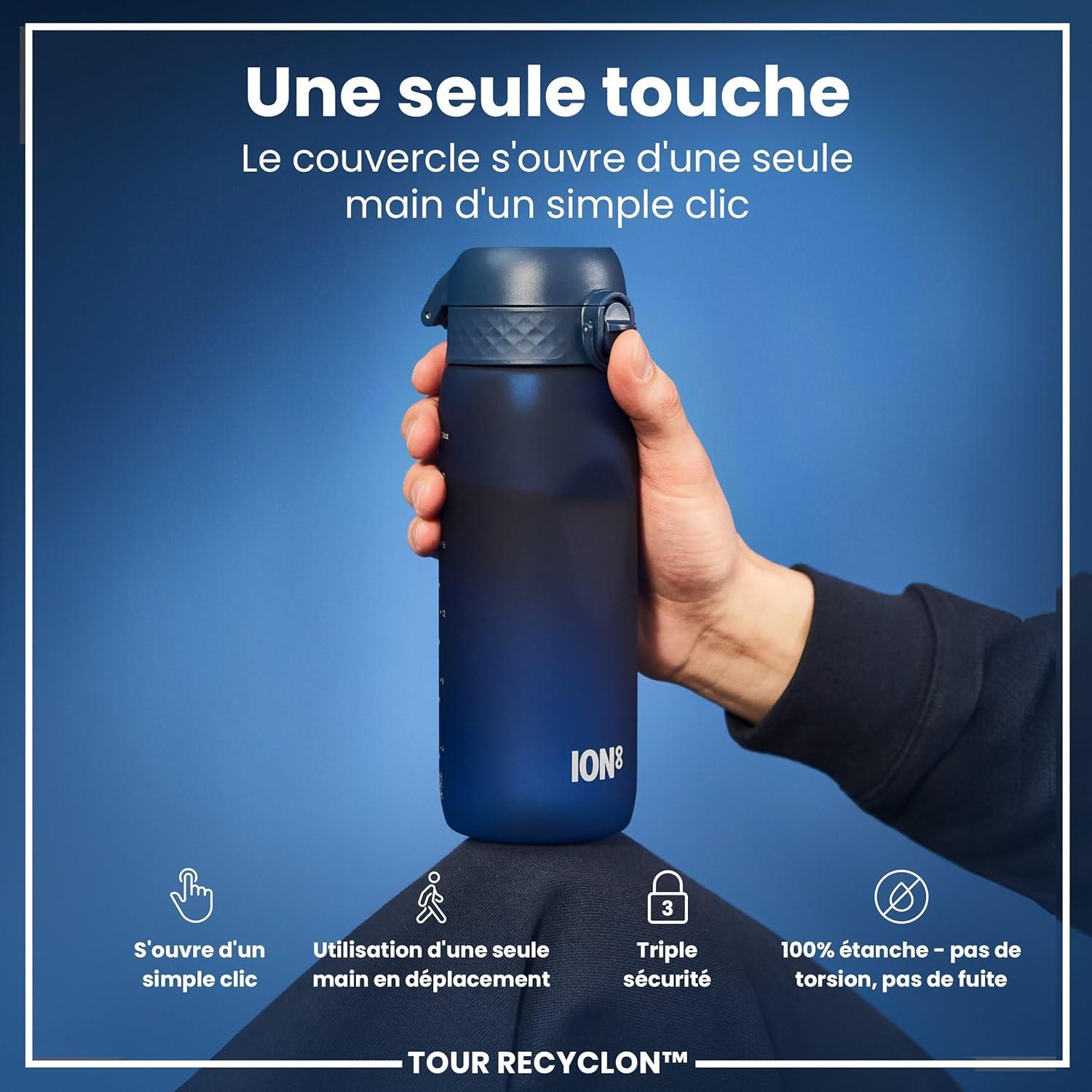 image:imageION8 Gourde 750 ml AntiFuite Sports Facile Ouvrir Verrouillage Scuris Lavable en Lavevaisselle Poigne de Transport Couvercle Rabattable Sans BPA Poigne ProfileBleu Marine