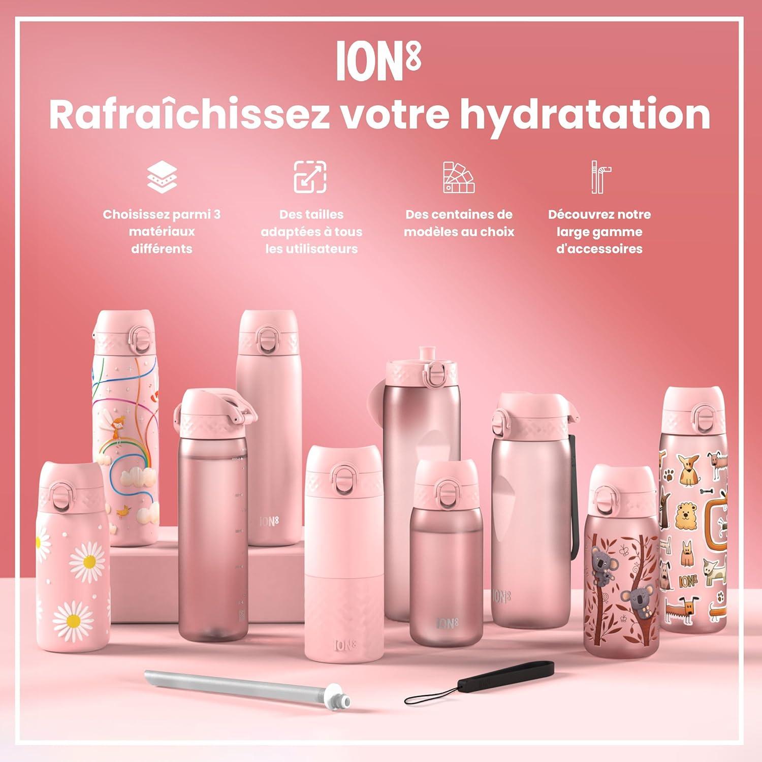 image:imageION8 Gourde 750 ml AntiFuite Sports Facile Ouvrir Verrouillage Scuris Lavable en Lavevaisselle Poigne de Transport Couvercle Rabattable Sans BPA Poigne ProfileRose Clair