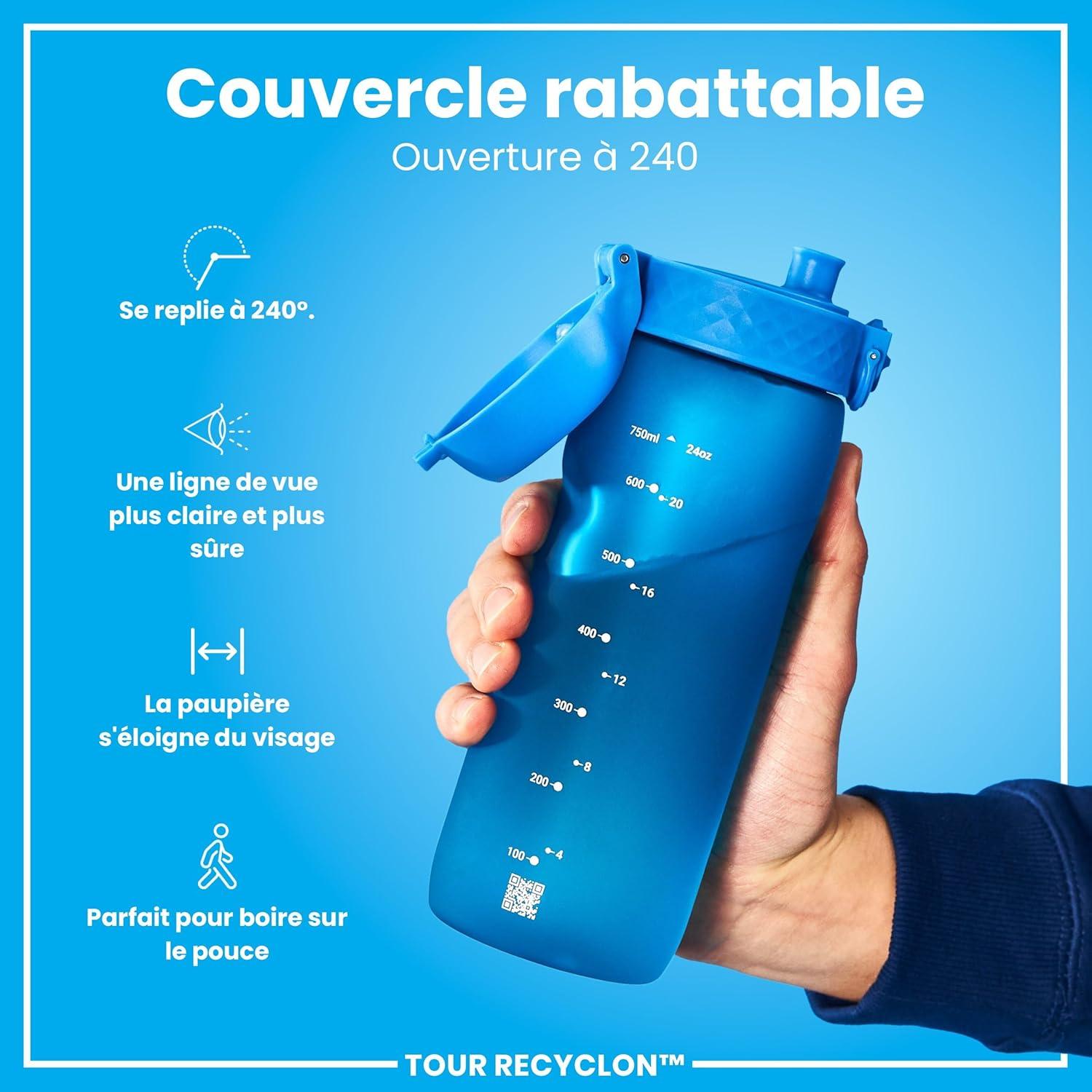 image:imageION8 Gourde 750 ml AntiFuite Sports Facile Ouvrir Verrouillage Scuris Lavable en Lavevaisselle Poigne de Transport Couvercle Rabattable Sans BPA Poigne ProfileBleu