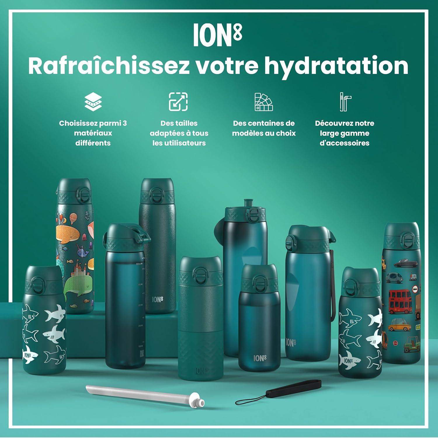 image:imageION8 Gourde 750 ml AntiFuite Sports Facile Ouvrir Verrouillage Scuris Lavable en Lavevaisselle Poigne de Transport Couvercle Rabattable Sans BPA Poigne ProfileAqua