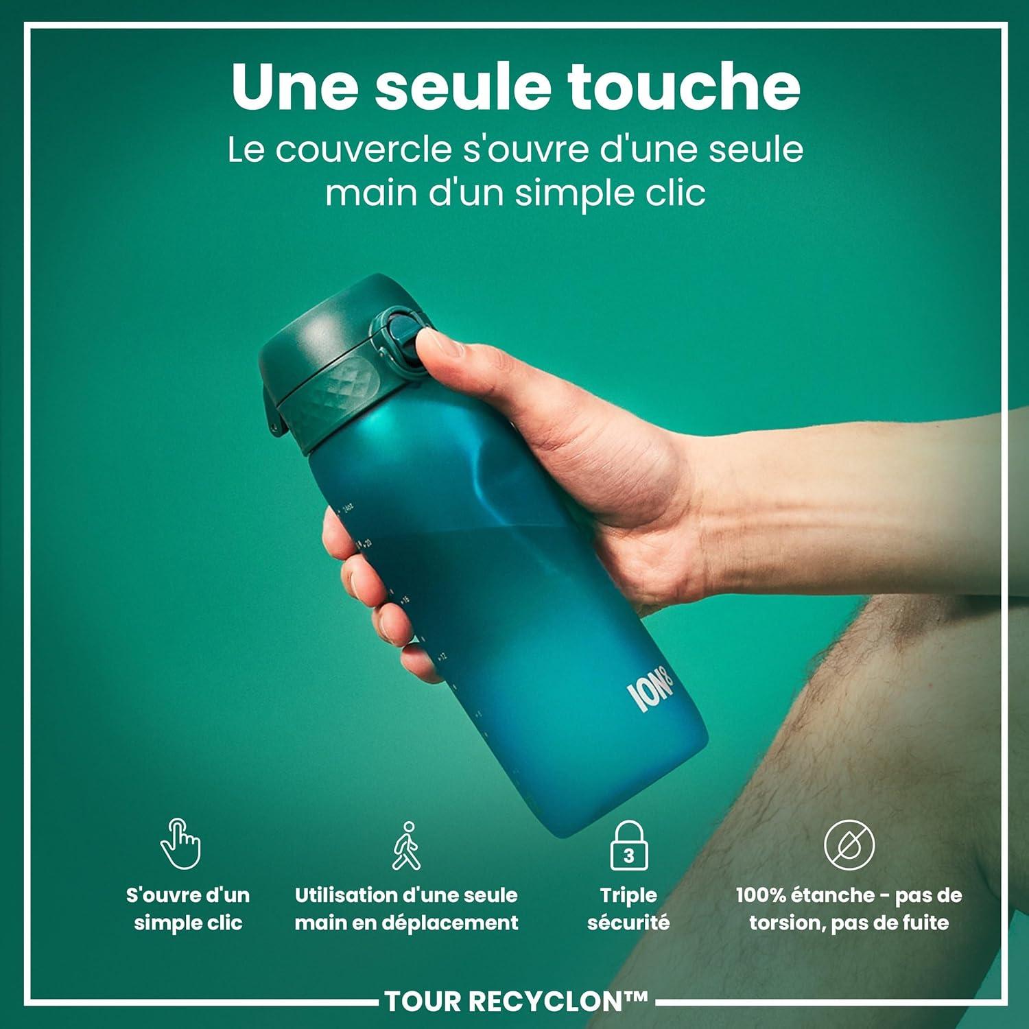 image:imageION8 Gourde 750 ml AntiFuite Sports Facile Ouvrir Verrouillage Scuris Lavable en Lavevaisselle Poigne de Transport Couvercle Rabattable Sans BPA Poigne ProfileAqua