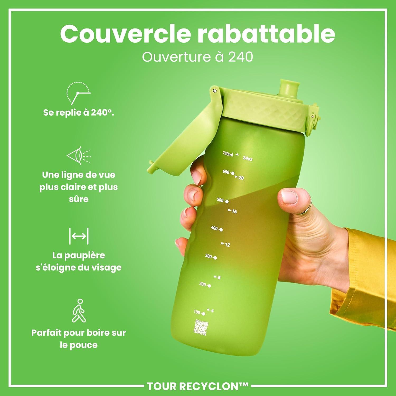 image:imageION8 Gourde 750 ml AntiFuite Sports Facile Ouvrir Verrouillage Scuris Lavable en Lavevaisselle Poigne de Transport Couvercle Rabattable Sans BPA Poigne ProfileVert