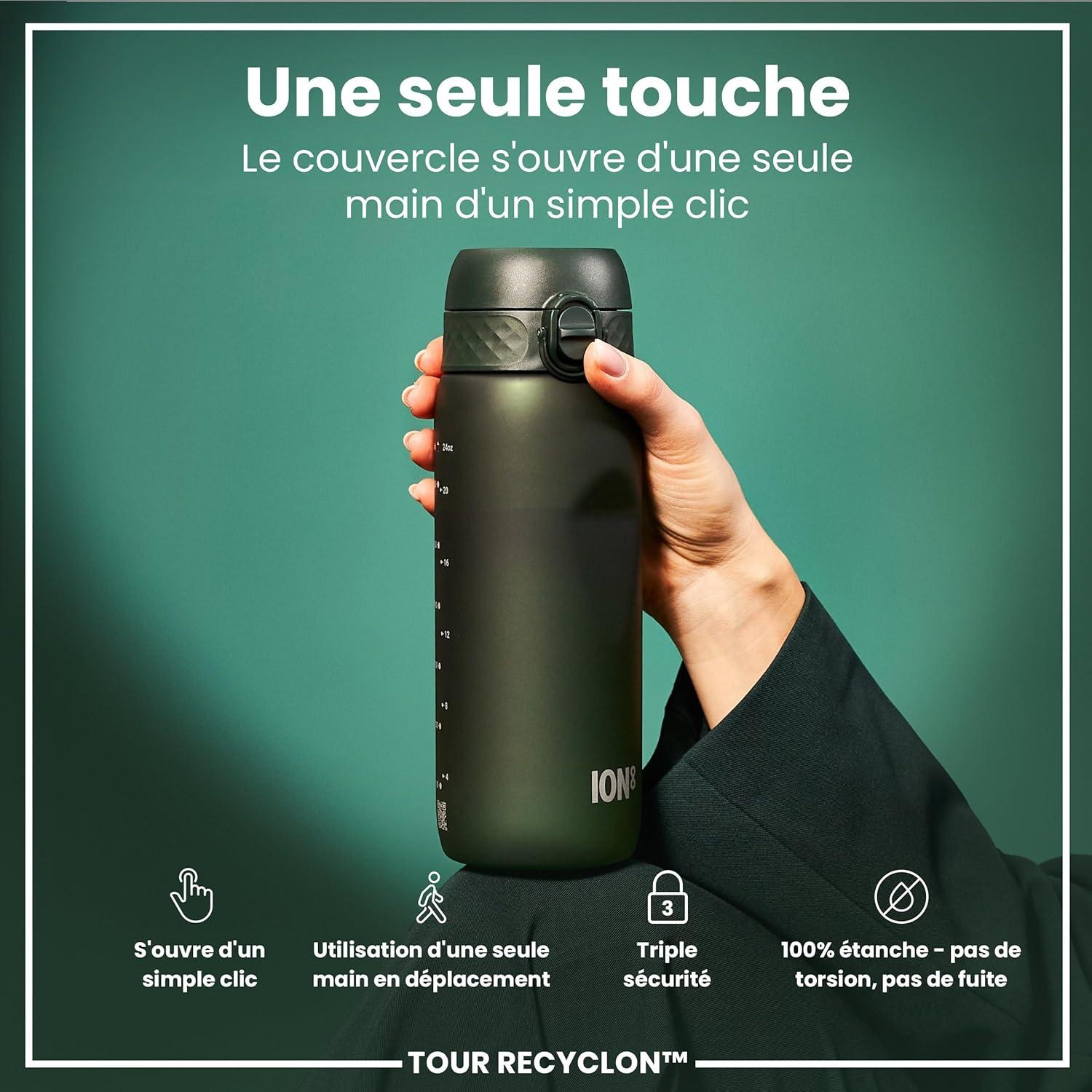 image:imageION8 Gourde 750 ml AntiFuite Sports Facile Ouvrir Verrouillage Scuris Lavable en Lavevaisselle Poigne de Transport Couvercle Rabattable Sans BPA Poigne ProfileVert Fonc