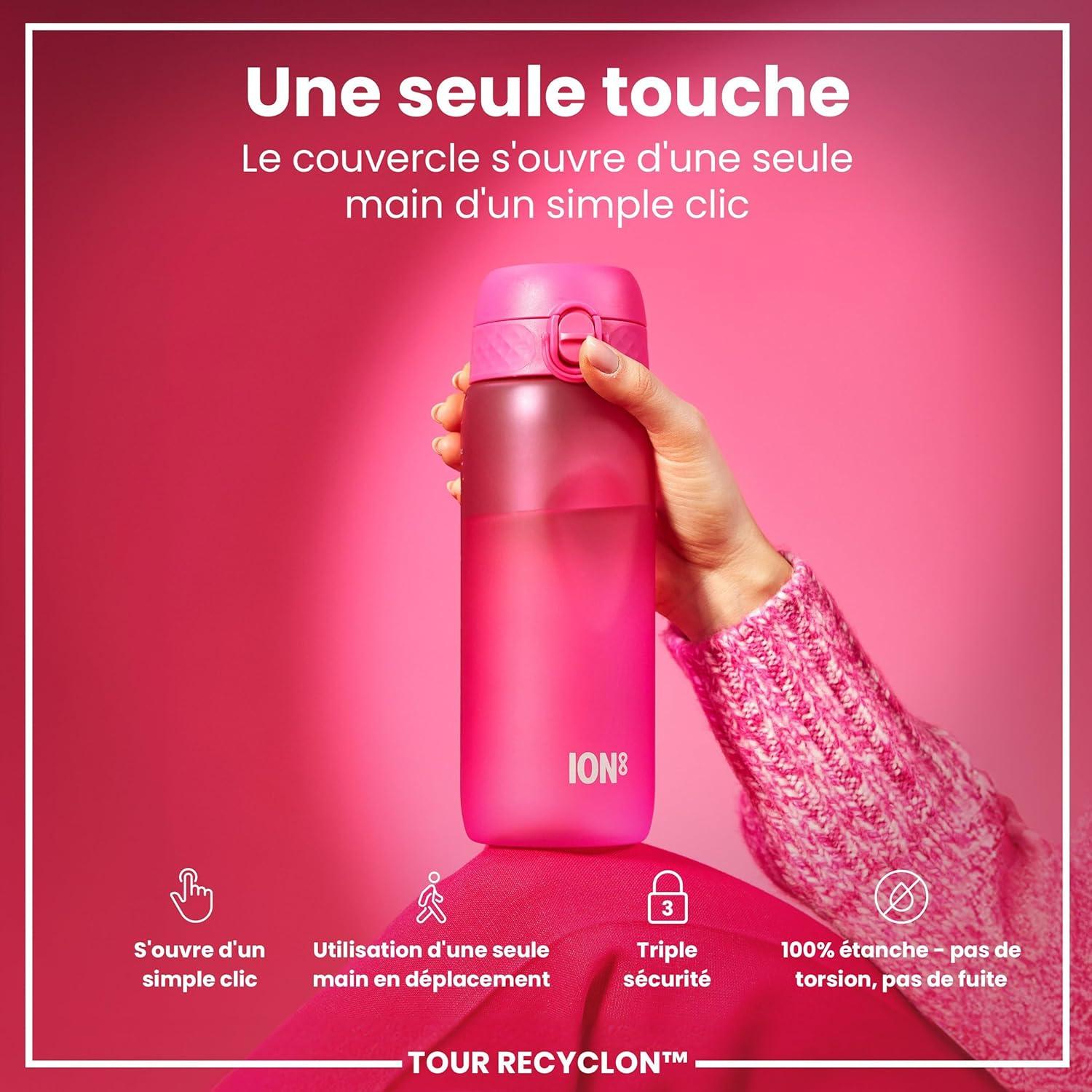 image:imageION8 Gourde 750 ml AntiFuite Sports Facile Ouvrir Verrouillage Scuris Lavable en Lavevaisselle Poigne de Transport Couvercle Rabattable Sans BPA Poigne ProfileRose