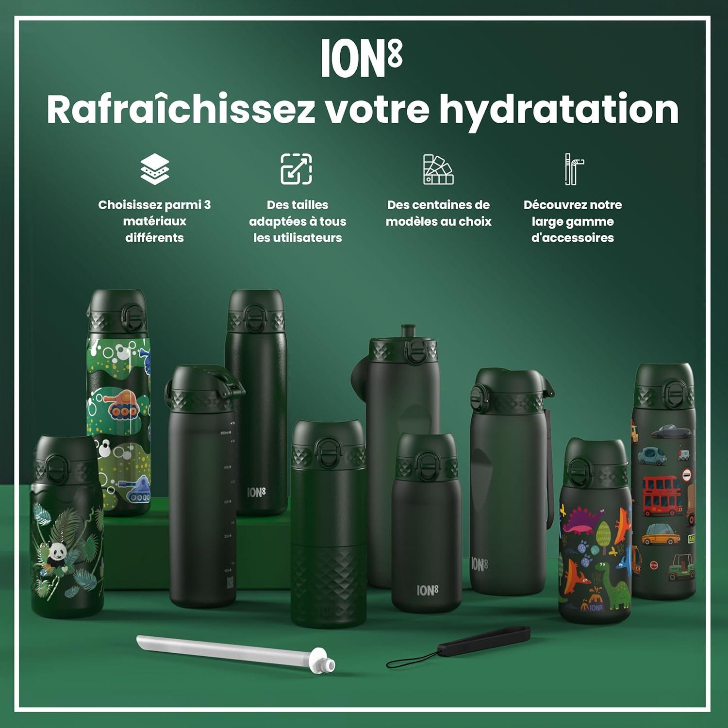 image:imageION8 Gourde 750 ml AntiFuite Sports Facile Ouvrir Verrouillage Scuris Lavable en Lavevaisselle Poigne de Transport Couvercle Rabattable Sans BPA Poigne ProfileVert Fonc