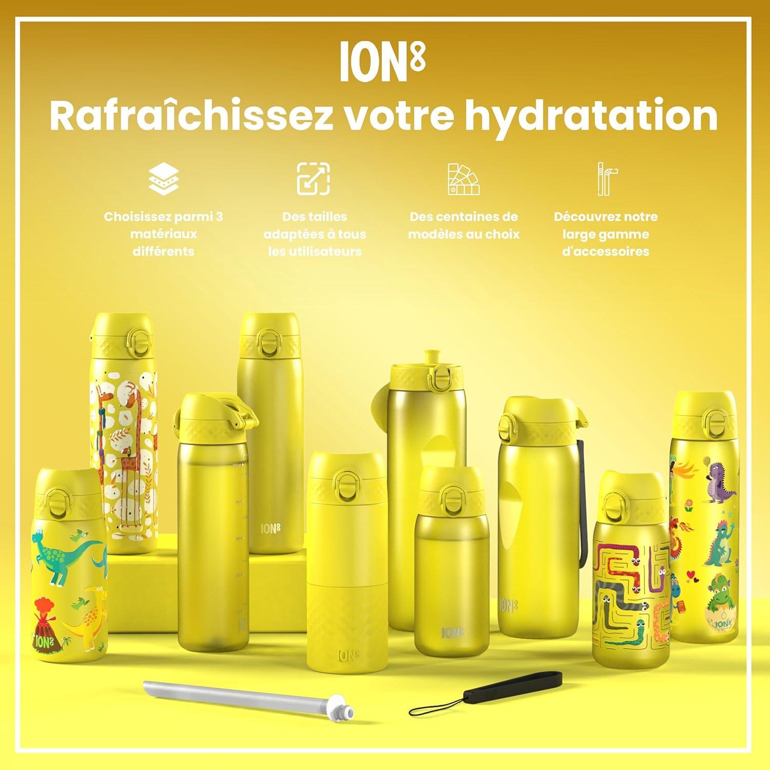image:imageION8 Gourde 750 ml AntiFuite Sports Facile Ouvrir Verrouillage Scuris Lavable en Lavevaisselle Poigne de Transport Couvercle Rabattable Sans BPA Poigne ProfileJaune