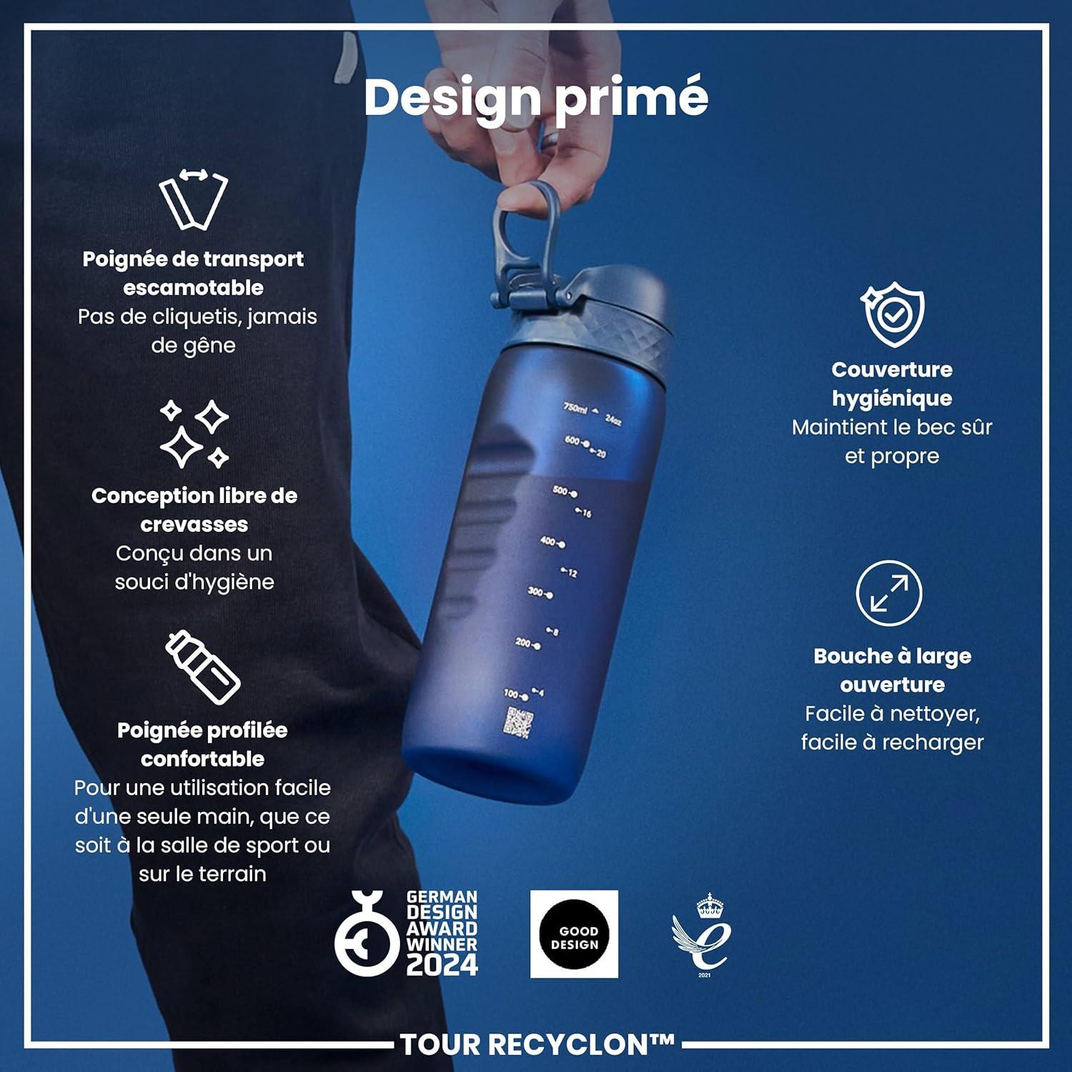 image:imageION8 Gourde 750 ml AntiFuite Sports Facile Ouvrir Verrouillage Scuris Lavable en Lavevaisselle Poigne de Transport Couvercle Rabattable Sans BPA Poigne ProfileBleu Marine