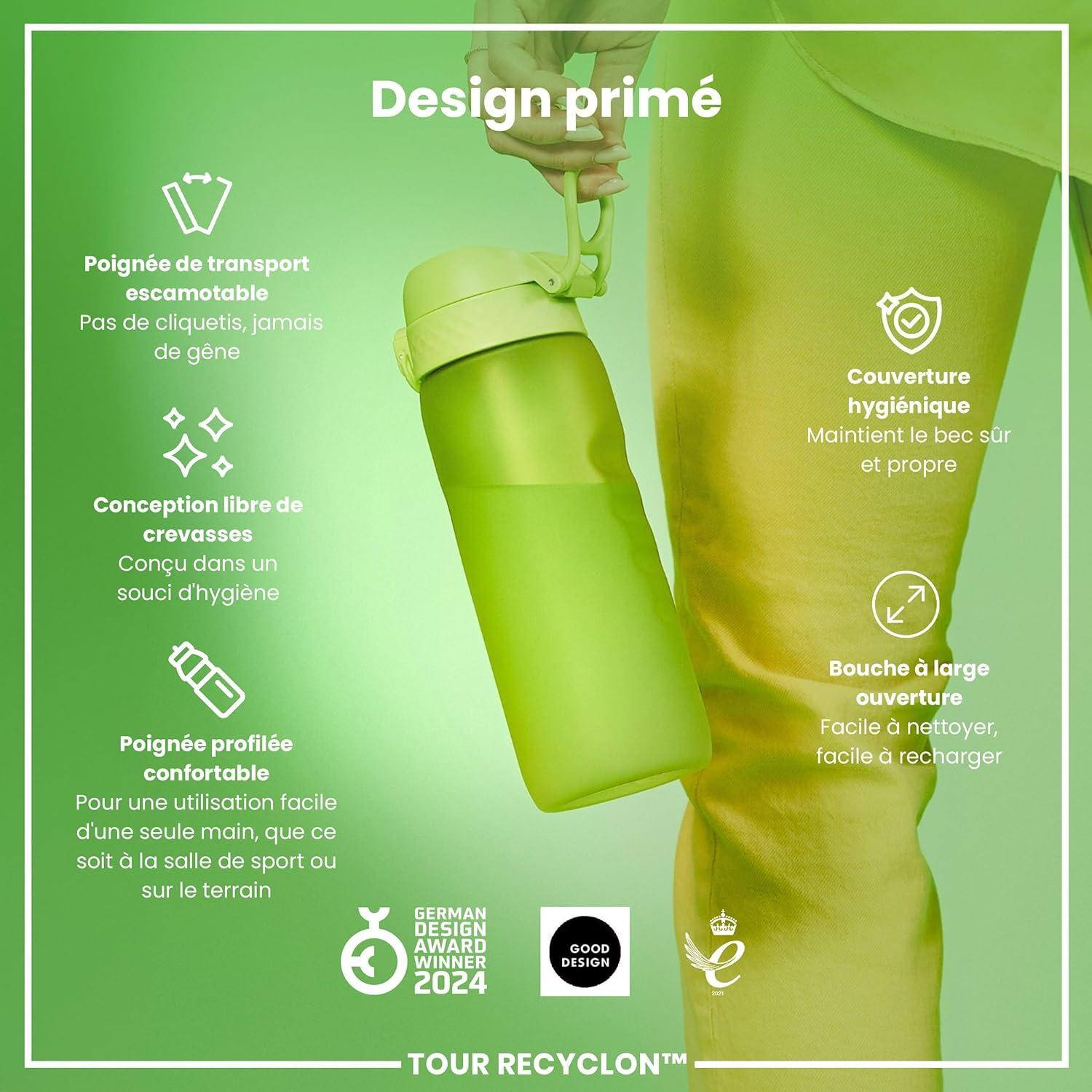 image:imageION8 Gourde 750 ml AntiFuite Sports Facile Ouvrir Verrouillage Scuris Lavable en Lavevaisselle Poigne de Transport Couvercle Rabattable Sans BPA Poigne ProfileVert
