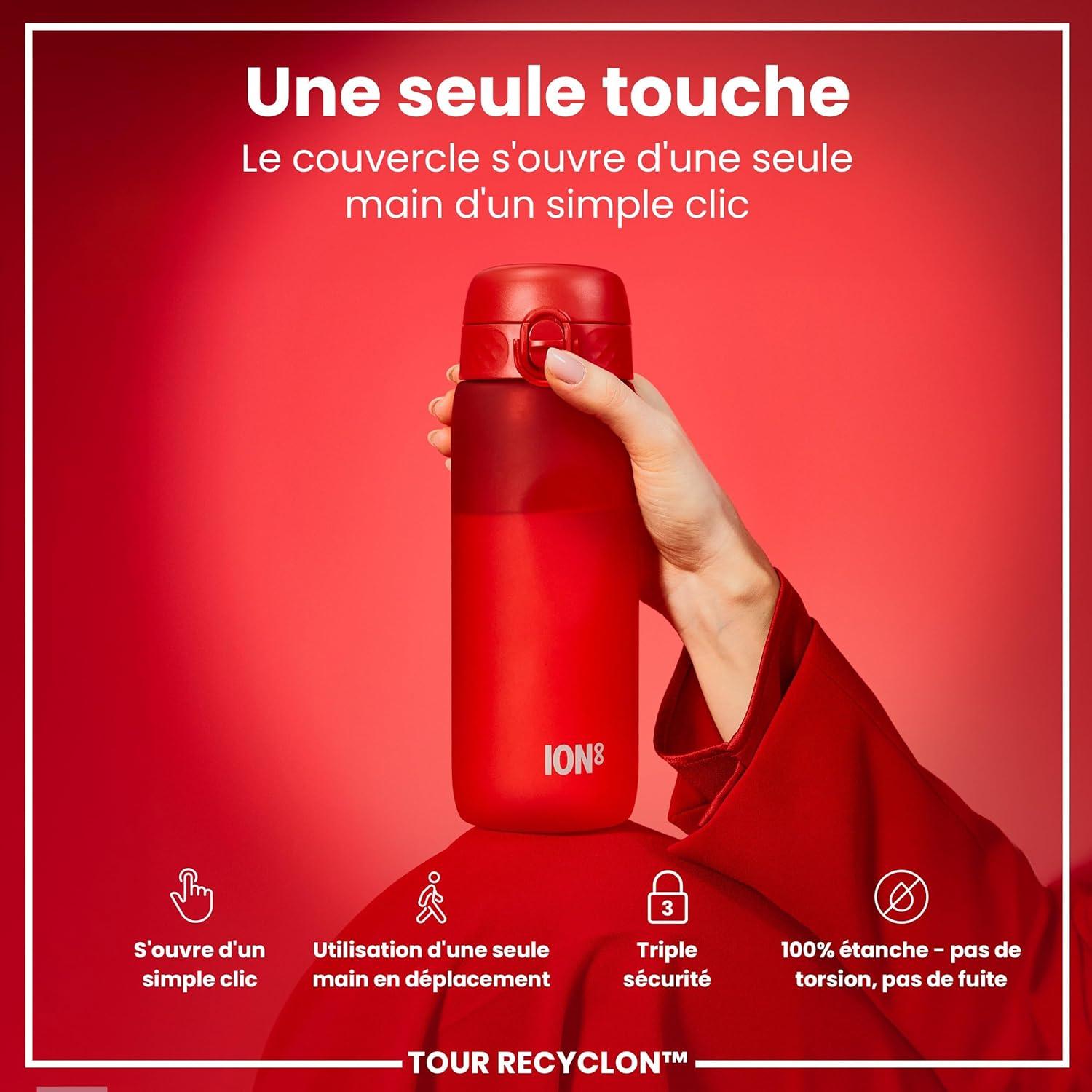 image:imageION8 Gourde 750 ml AntiFuite Sports Facile Ouvrir Verrouillage Scuris Lavable en Lavevaisselle Poigne de Transport Couvercle Rabattable Sans BPA Poigne ProfileRouge