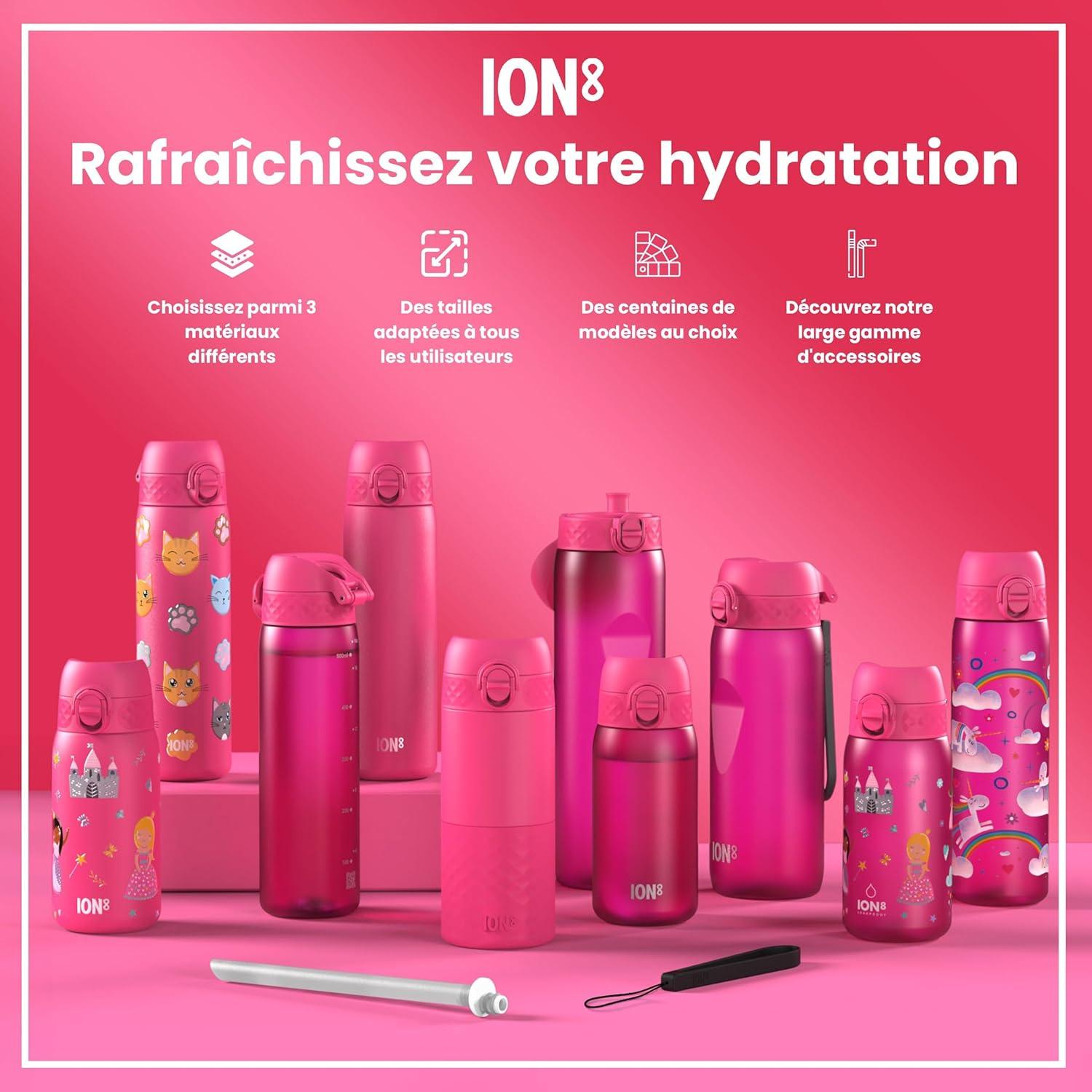 image:imageION8 Gourde 750 ml AntiFuite Sports Facile Ouvrir Verrouillage Scuris Lavable en Lavevaisselle Poigne de Transport Couvercle Rabattable Sans BPA Poigne ProfileRose