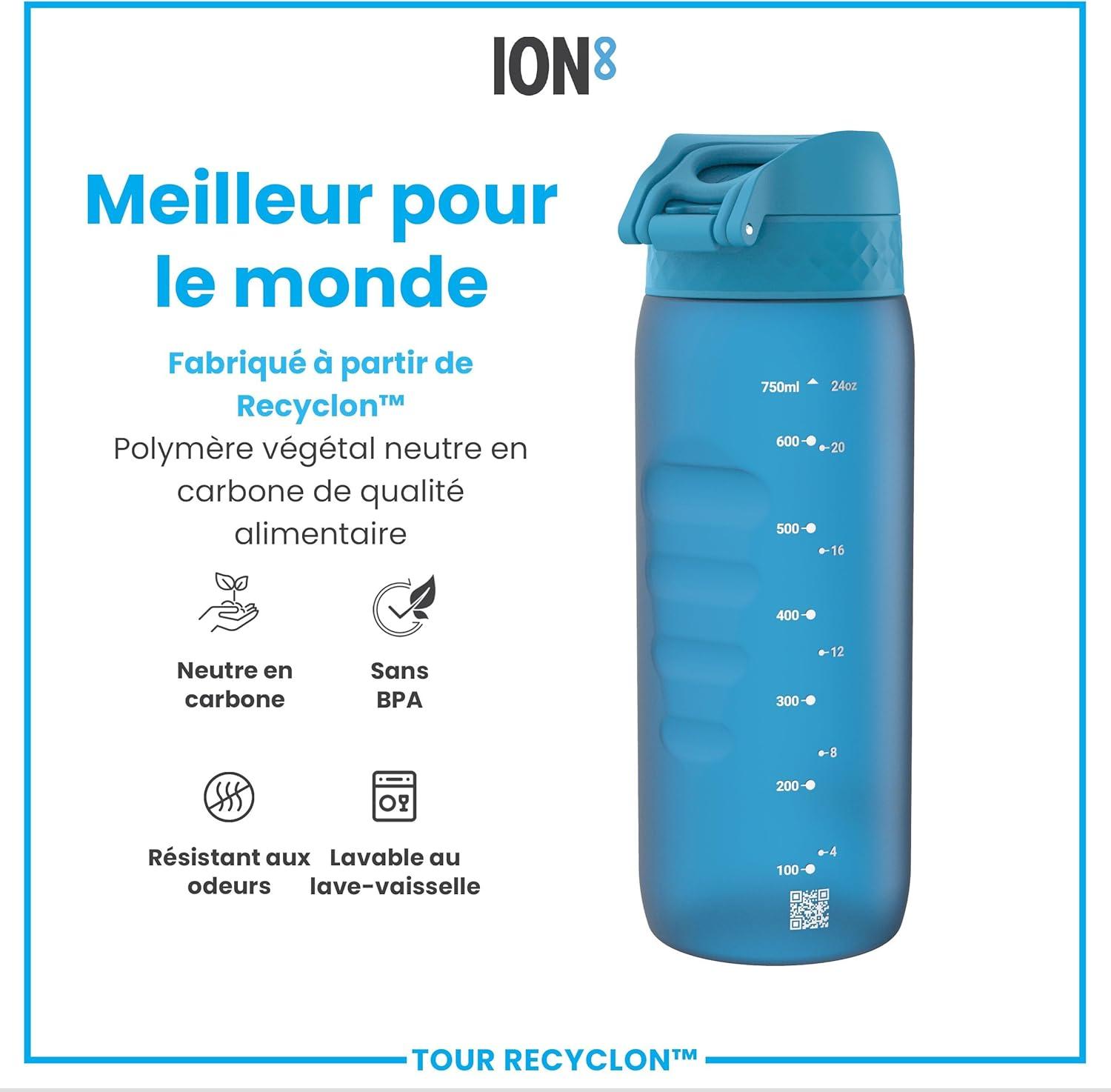 image:imageION8 Gourde 750 ml AntiFuite Sports Facile Ouvrir Verrouillage Scuris Lavable en Lavevaisselle Poigne de Transport Couvercle Rabattable Sans BPA Poigne ProfileBleu