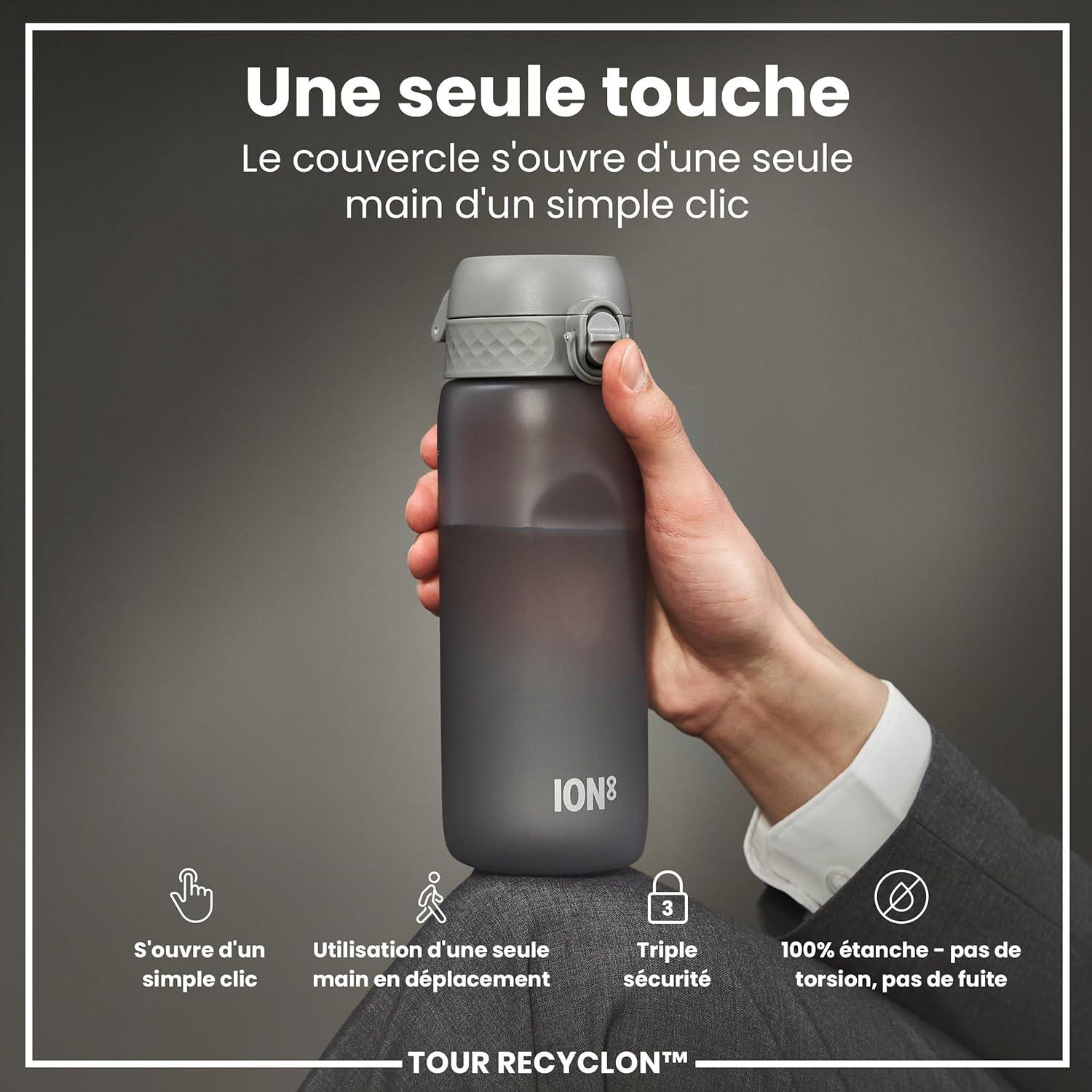 image:imageION8 Gourde 750 ml AntiFuite Sports Facile Ouvrir Verrouillage Scuris Lavable en Lavevaisselle Poigne de Transport Couvercle Rabattable Sans BPA Poigne ProfileGris