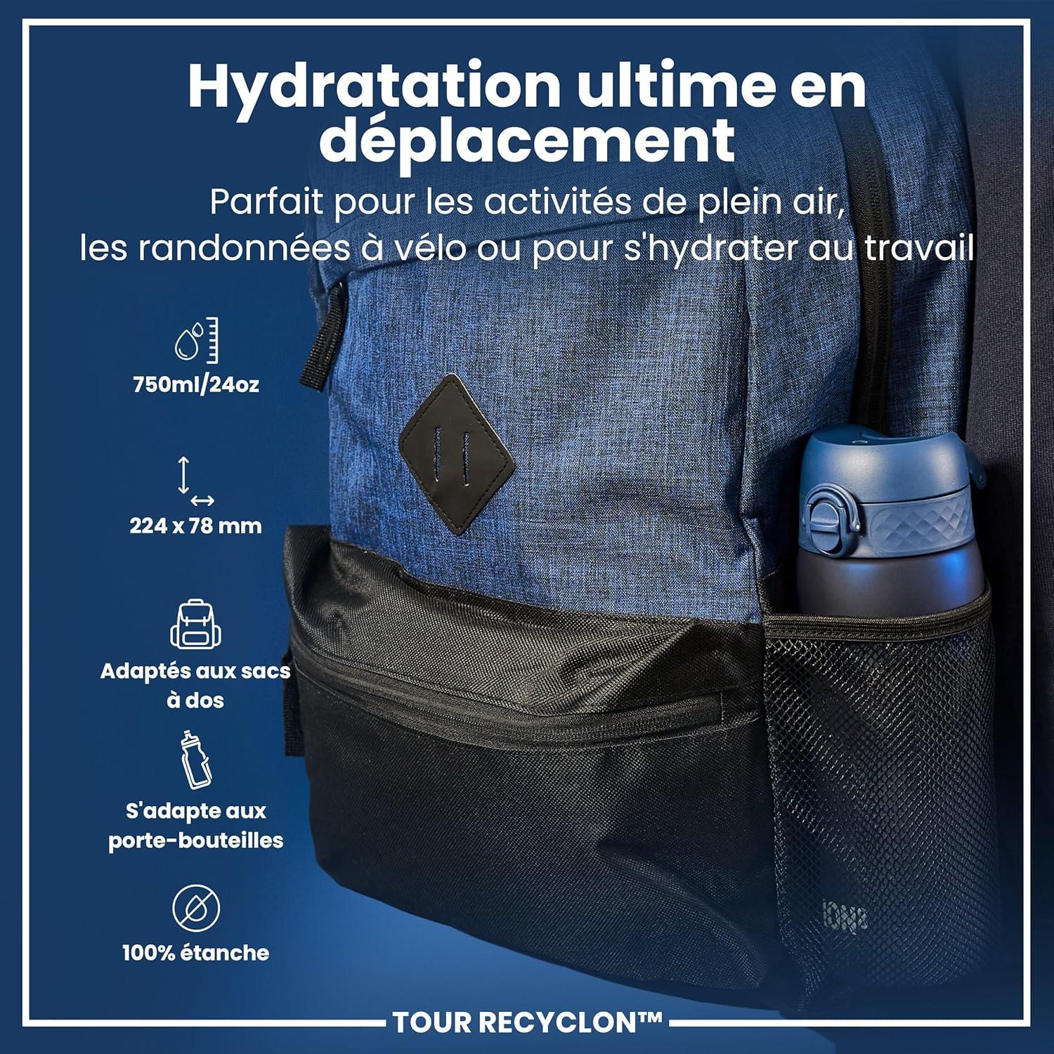 image:imageION8 Gourde 750 ml AntiFuite Sports Facile Ouvrir Verrouillage Scuris Lavable en Lavevaisselle Poigne de Transport Couvercle Rabattable Sans BPA Poigne ProfileBleu Marine
