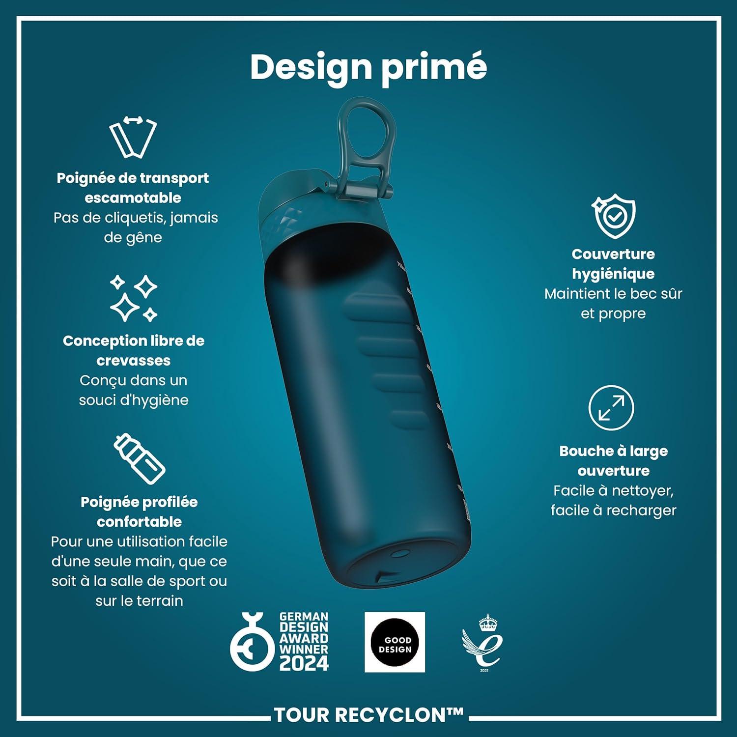 image:imageION8 Gourde 750 ml AntiFuite Sports Facile Ouvrir Verrouillage Scuris Lavable en Lavevaisselle Poigne de Transport Couvercle Rabattable Sans BPA Poigne ProfileSarcelle Profond