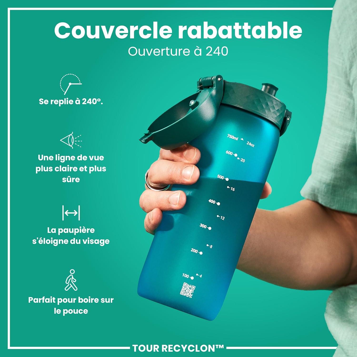 image:imageION8 Gourde 750 ml AntiFuite Sports Facile Ouvrir Verrouillage Scuris Lavable en Lavevaisselle Poigne de Transport Couvercle Rabattable Sans BPA Poigne ProfileAqua