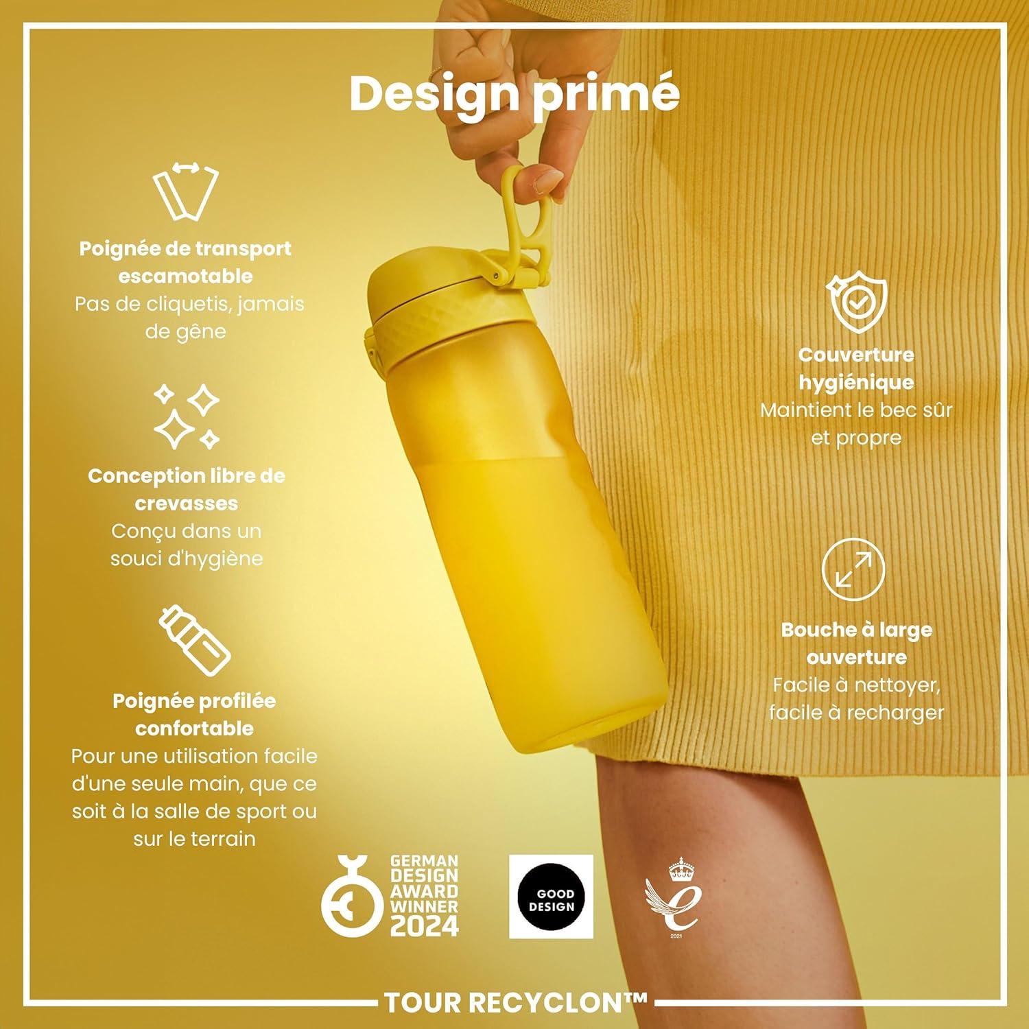 image:imageION8 Gourde 750 ml AntiFuite Sports Facile Ouvrir Verrouillage Scuris Lavable en Lavevaisselle Poigne de Transport Couvercle Rabattable Sans BPA Poigne ProfileJaune
