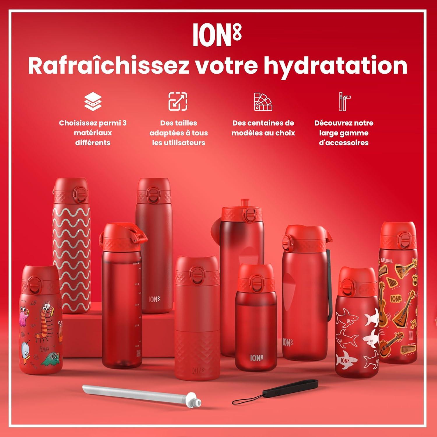image:imageION8 Gourde 750 ml AntiFuite Sports Facile Ouvrir Verrouillage Scuris Lavable en Lavevaisselle Poigne de Transport Couvercle Rabattable Sans BPA Poigne ProfileRouge