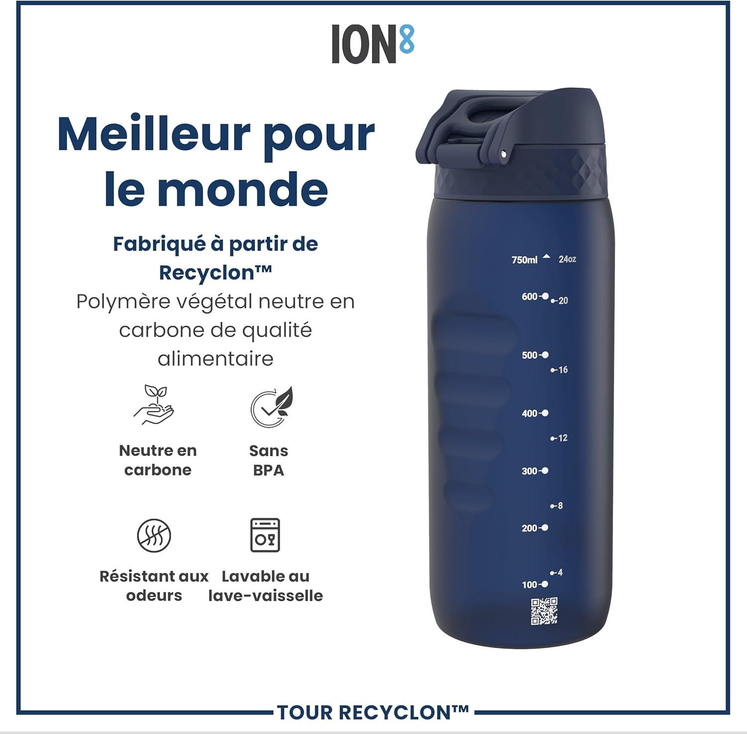 image:imageION8 Gourde 750 ml AntiFuite Sports Facile Ouvrir Verrouillage Scuris Lavable en Lavevaisselle Poigne de Transport Couvercle Rabattable Sans BPA Poigne ProfileBleu Marine