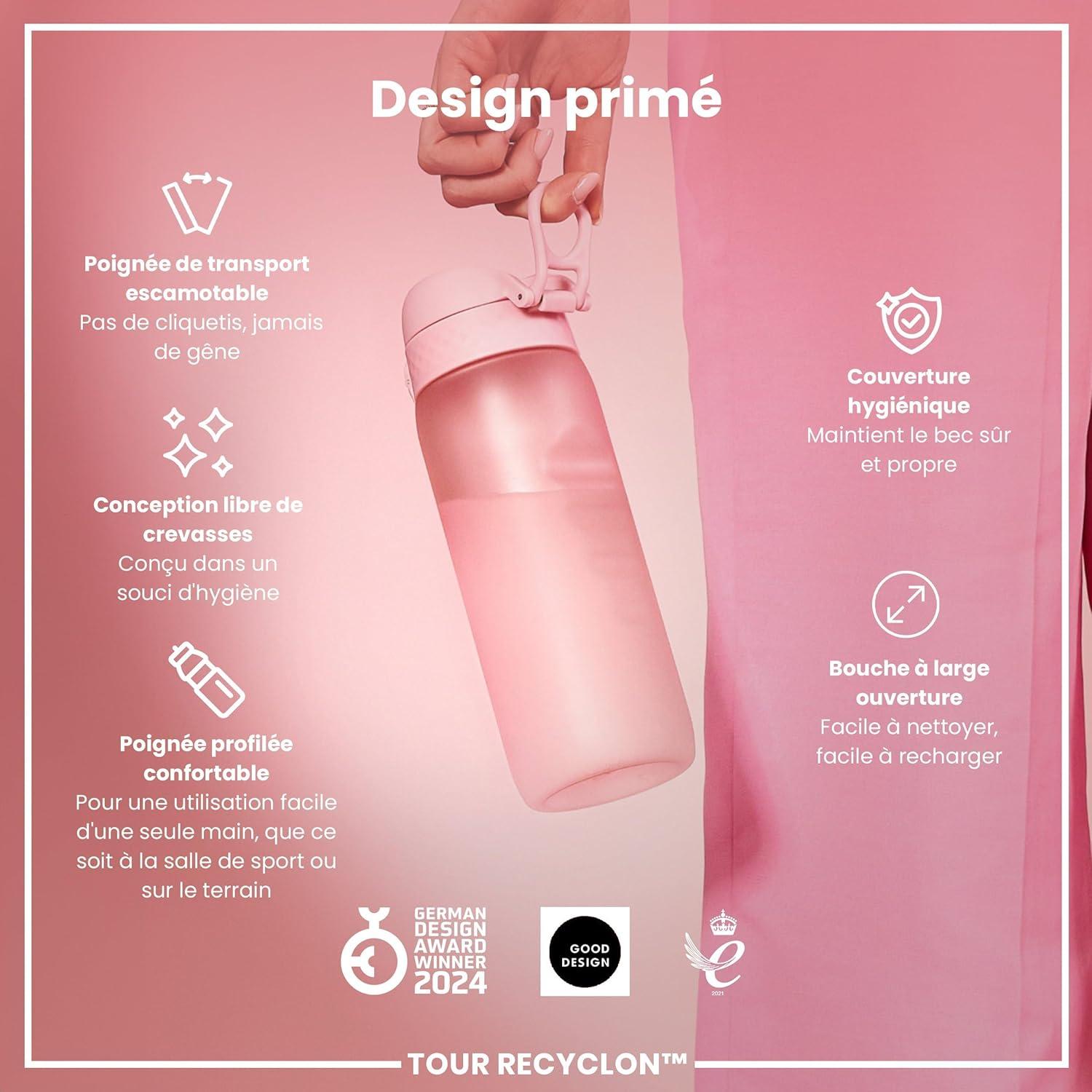 image:imageION8 Gourde 750 ml AntiFuite Sports Facile Ouvrir Verrouillage Scuris Lavable en Lavevaisselle Poigne de Transport Couvercle Rabattable Sans BPA Poigne ProfileRose Clair